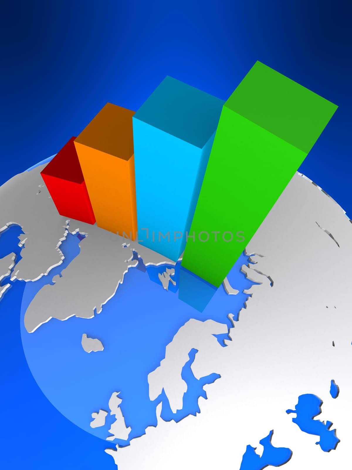 3d rendered illustration of a globe and a colorful statistic