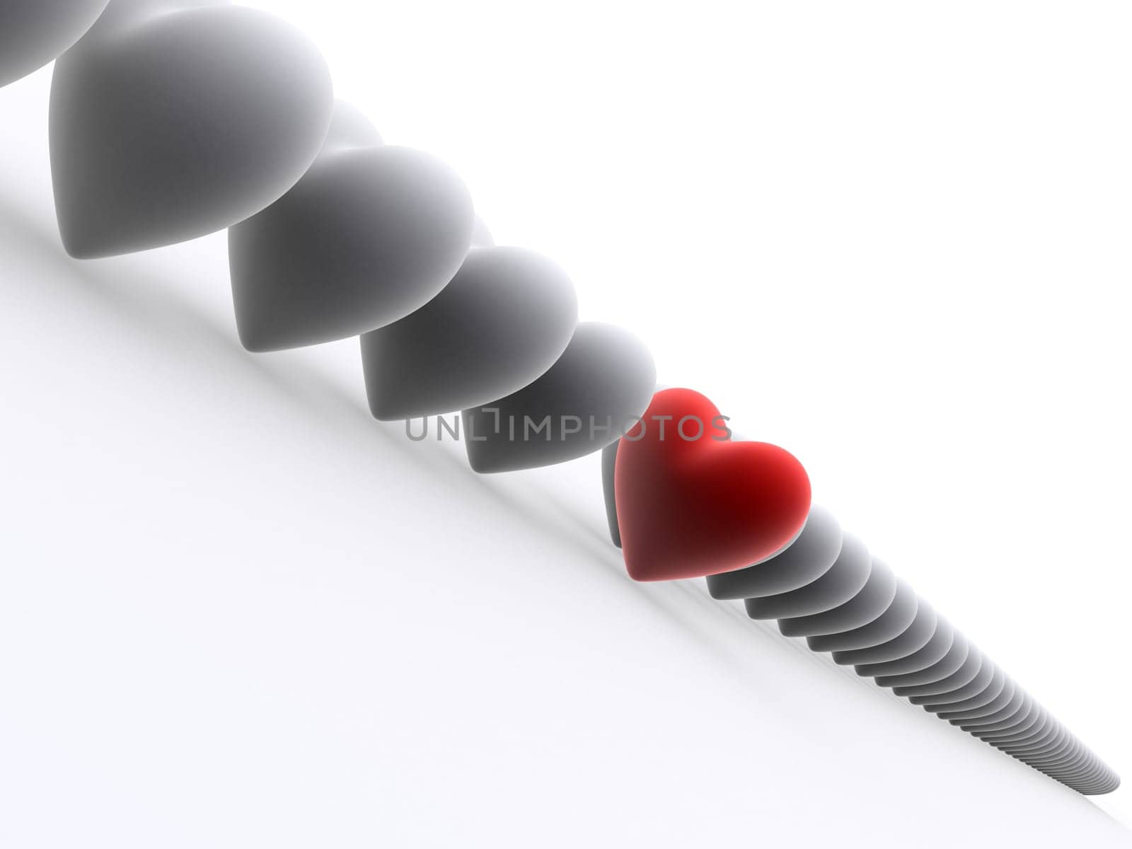 3d rendered illustration from a line of red and white hearts