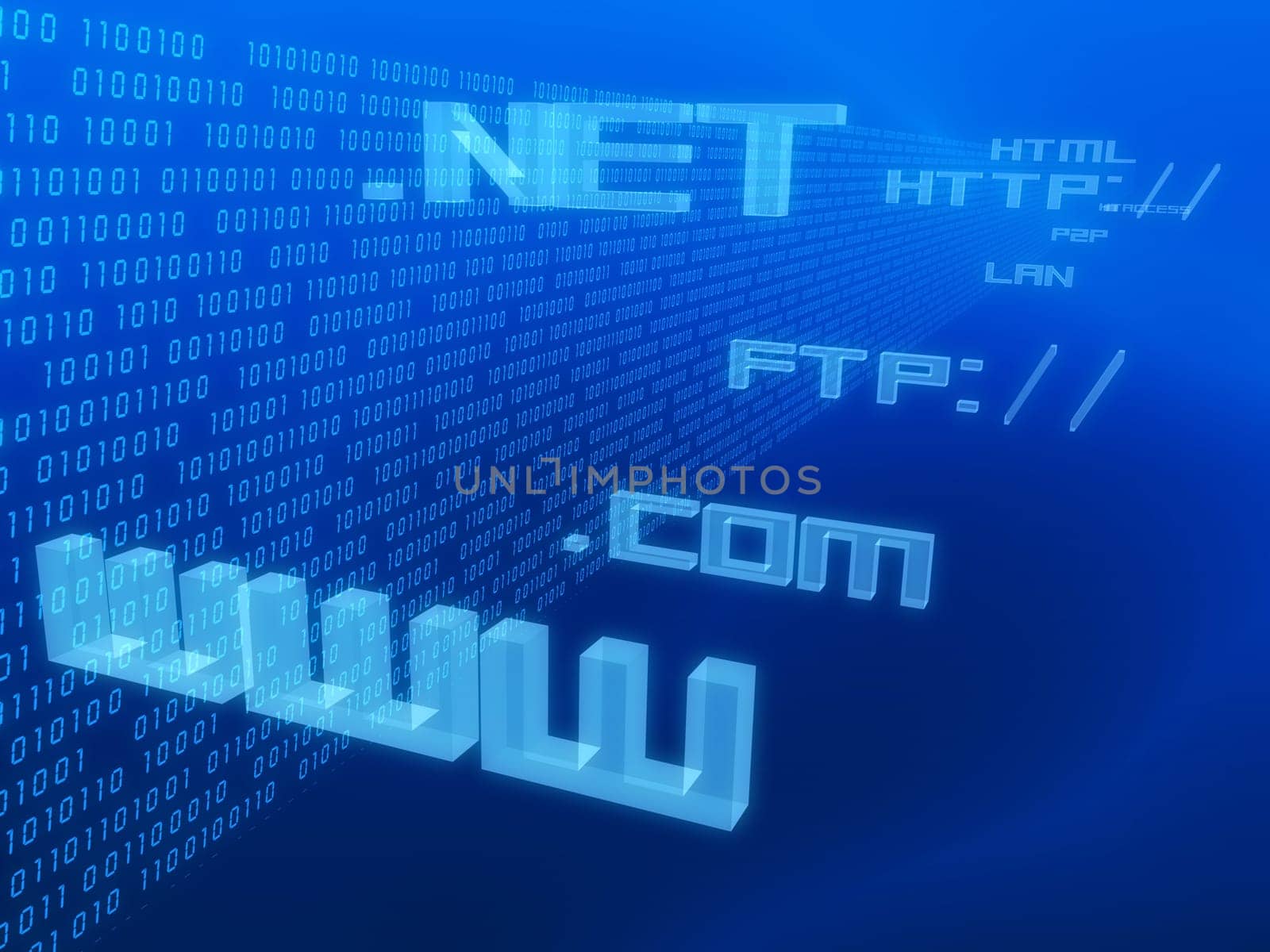 3d rendered illustration of internet signs and a binary code