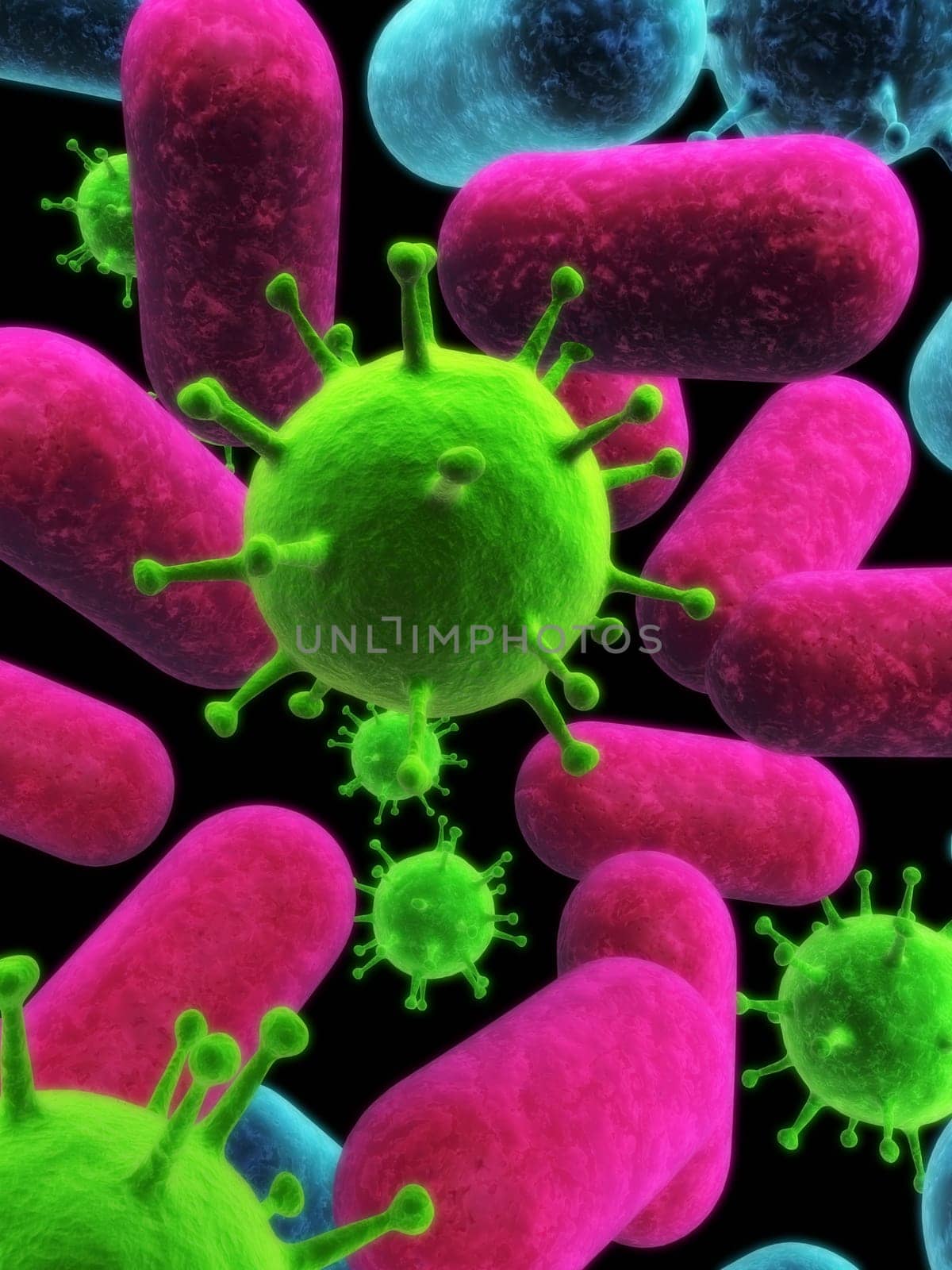 3d rendered illustration of different bacteria and viruses