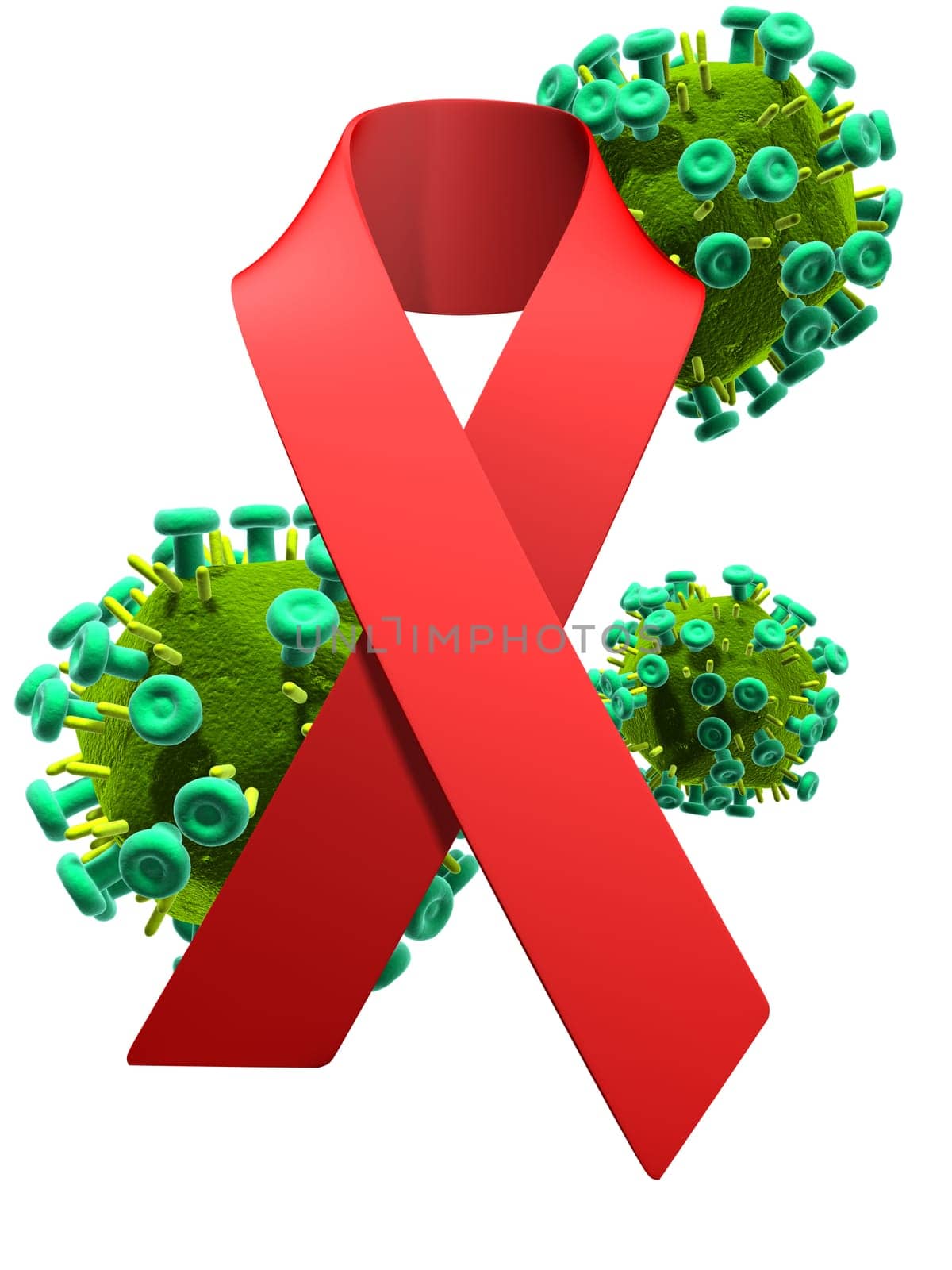 3d rendered illustration of a red aids slip knot and aids virus
