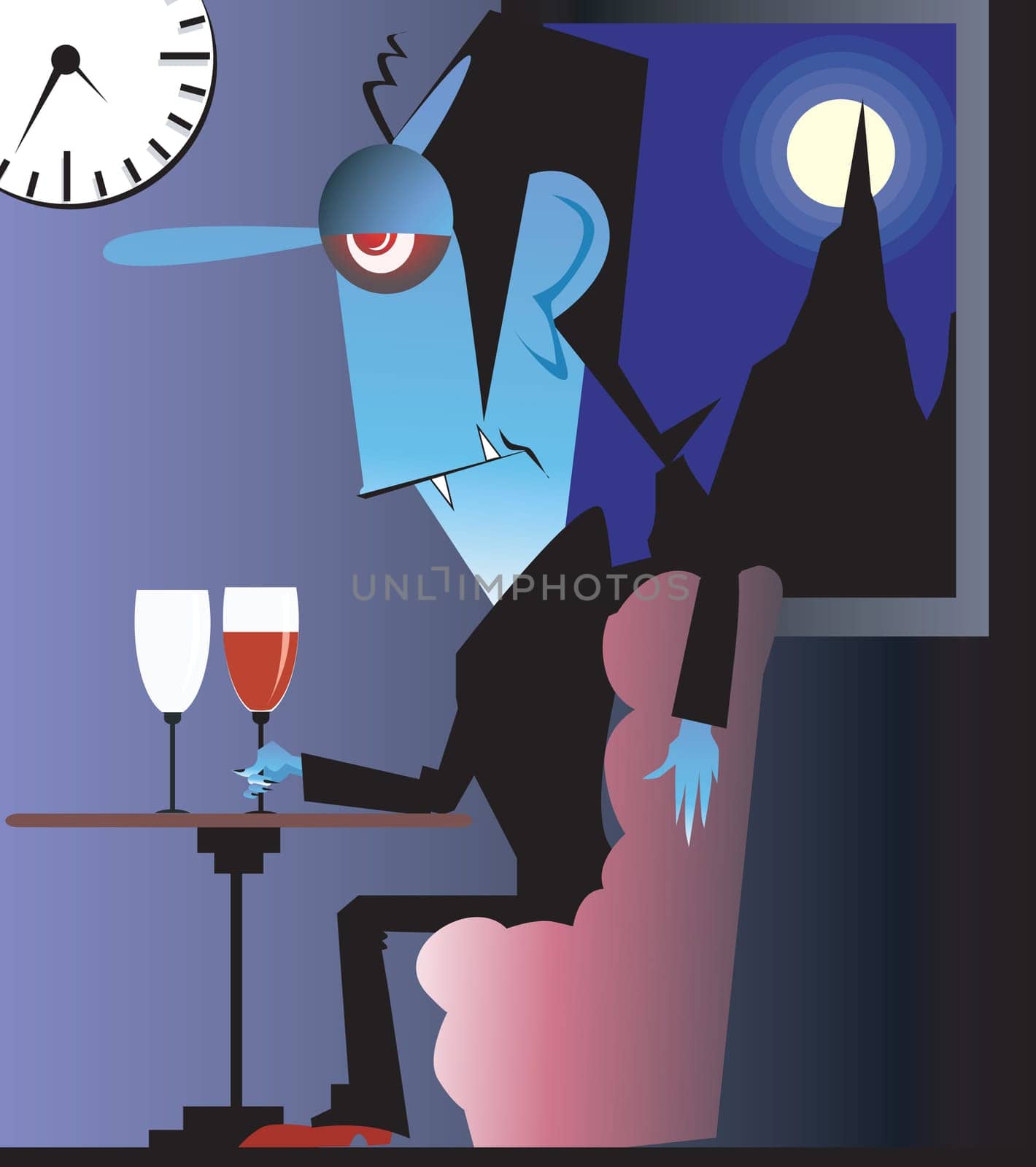 A drunken man sitting alone in moonlight with wine goblet
