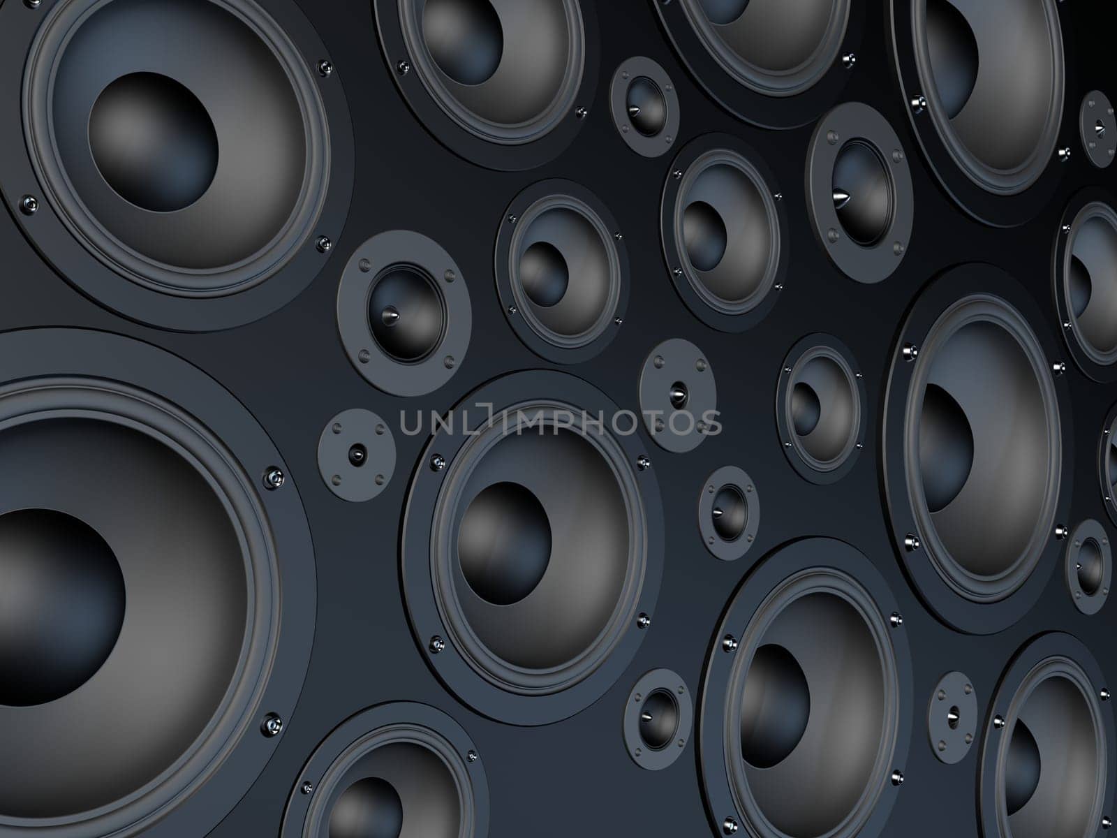 3d rendered illustration of many speakers in a wall