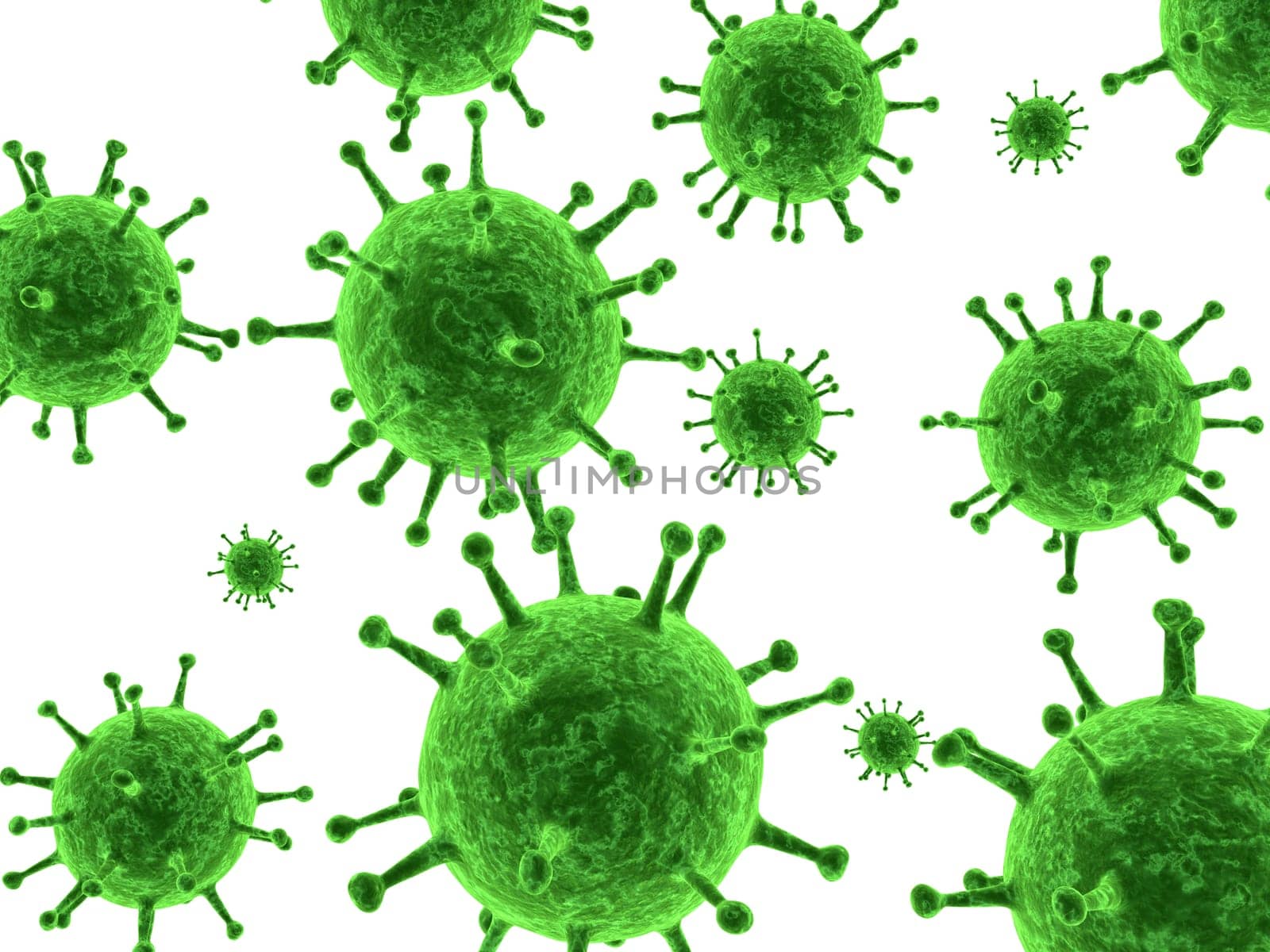 3d rendered illustration of many green viruses