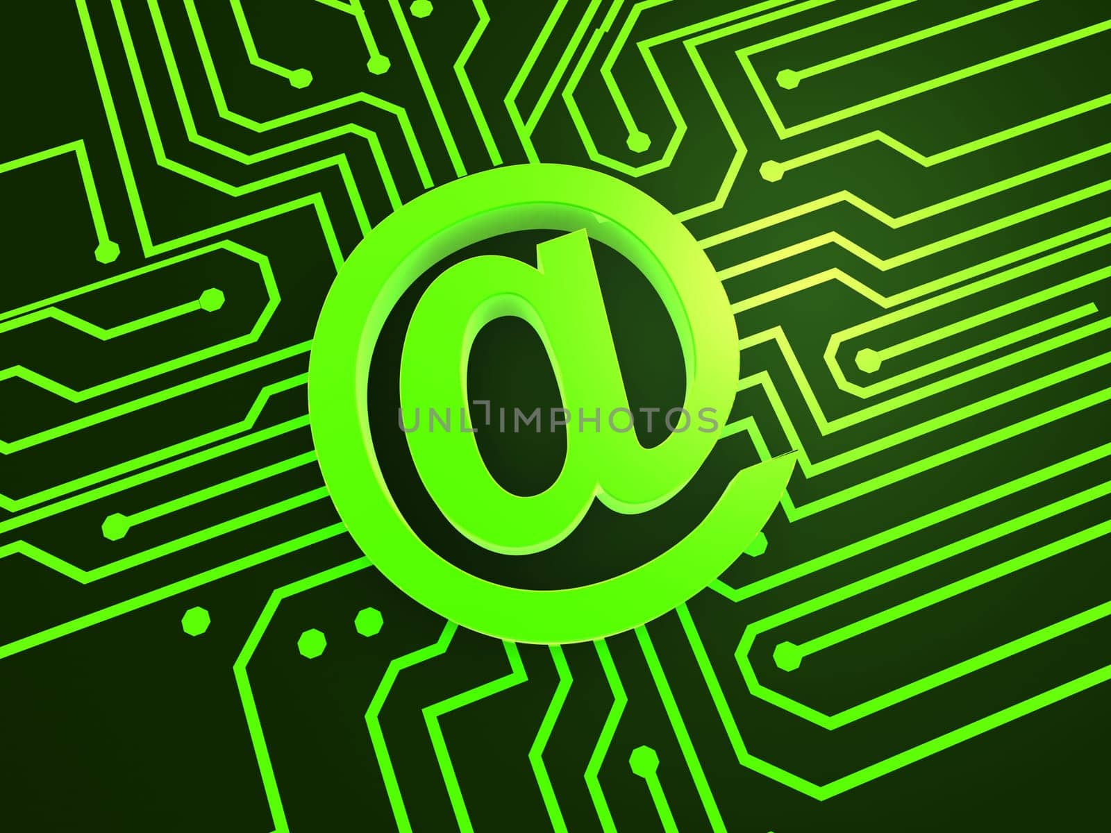 3d rendered illustration of a chip and an at sign