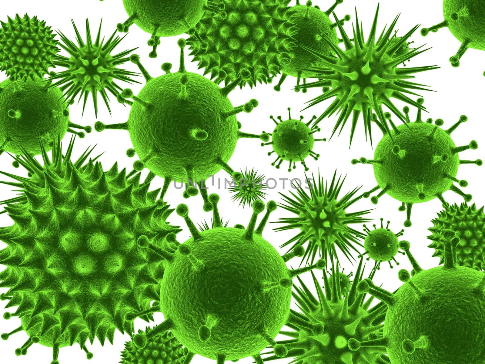 3d rendered illustration of different green viruses