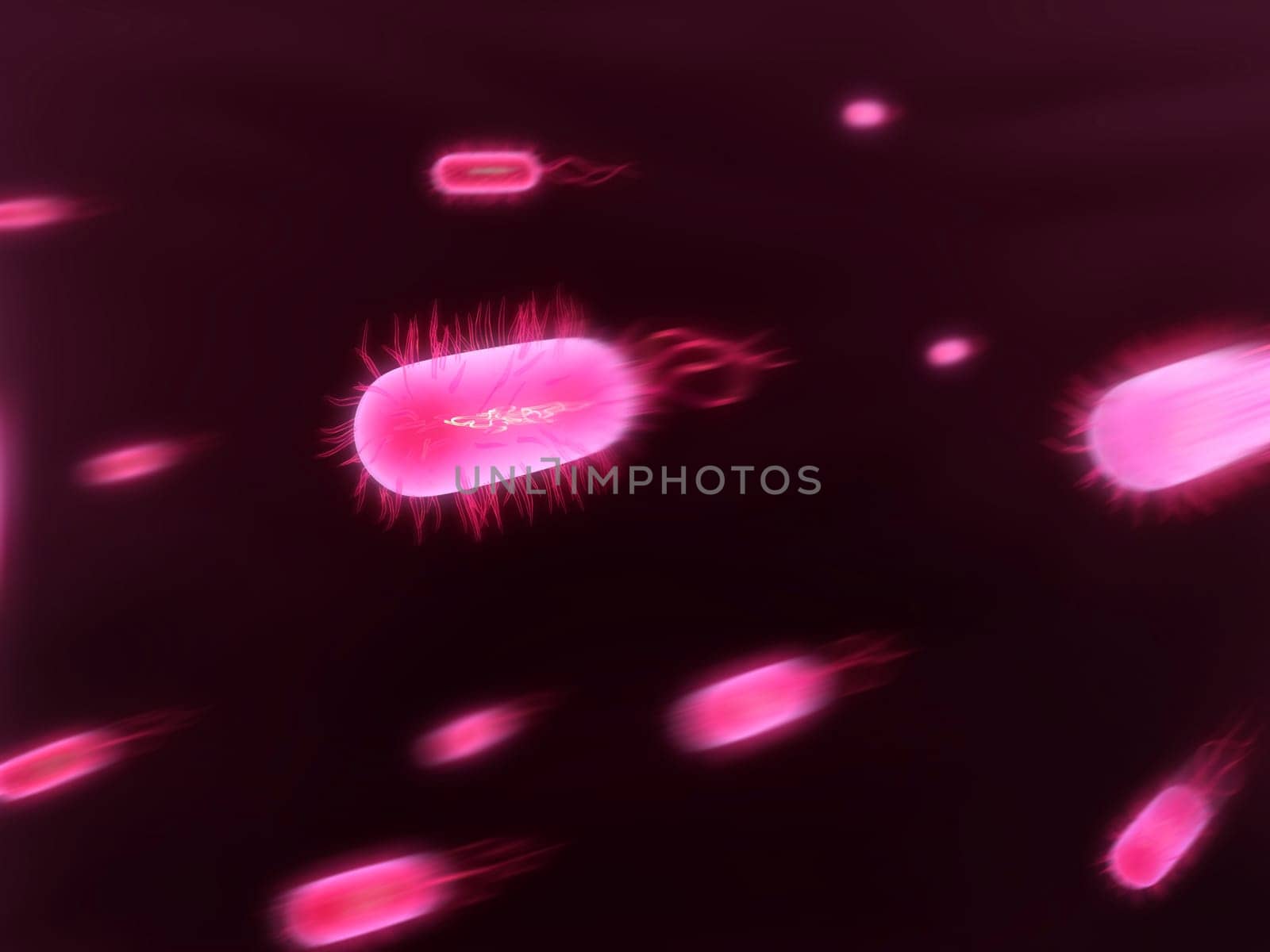 3d rendered close up of streaming pink bacteria