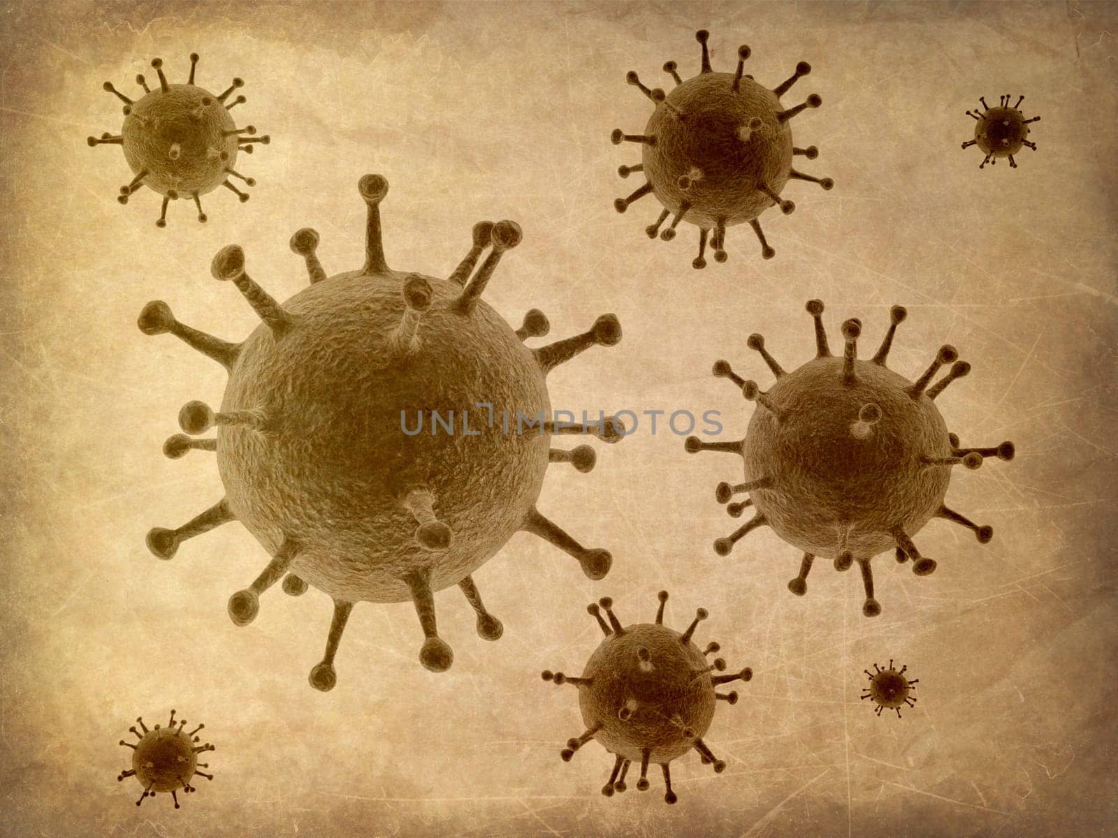 3d rendered illustration of an old paper with viruses