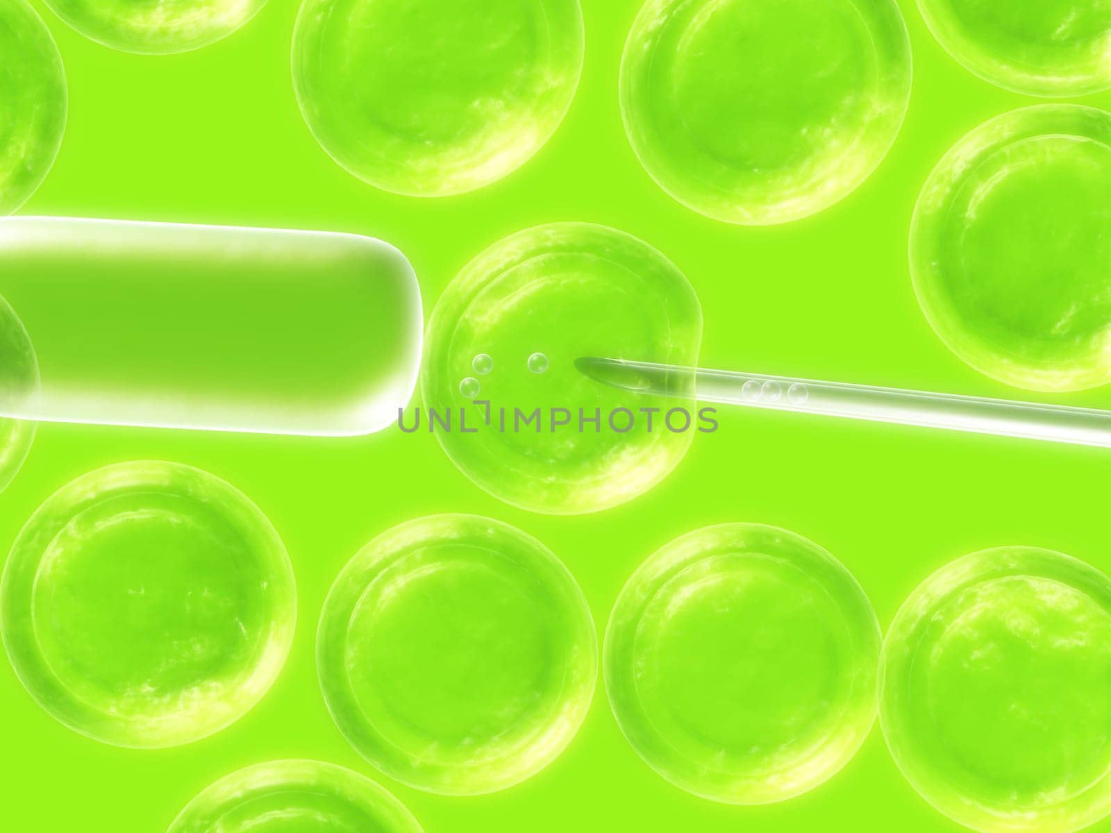 3d rendered close up of cells and a pipette