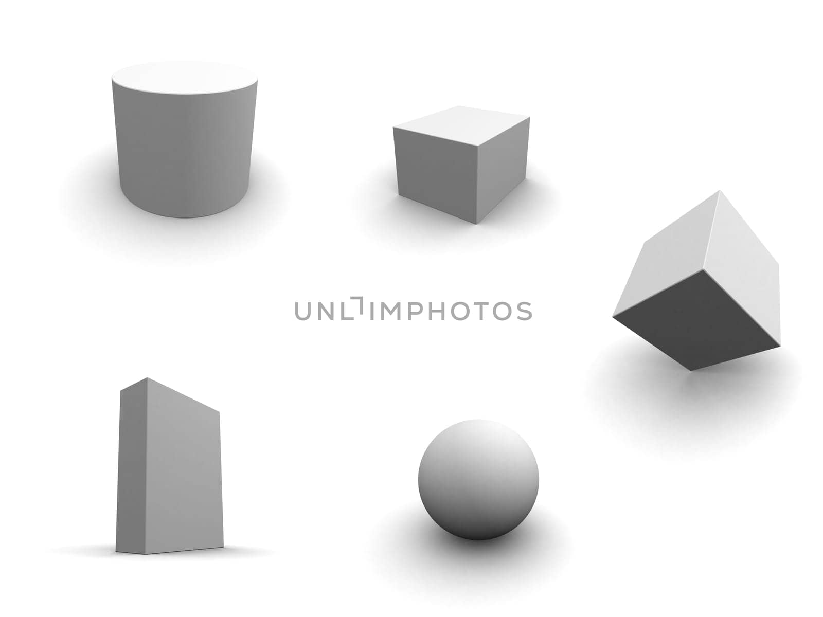 3d rendered illustration of different simple grey forms