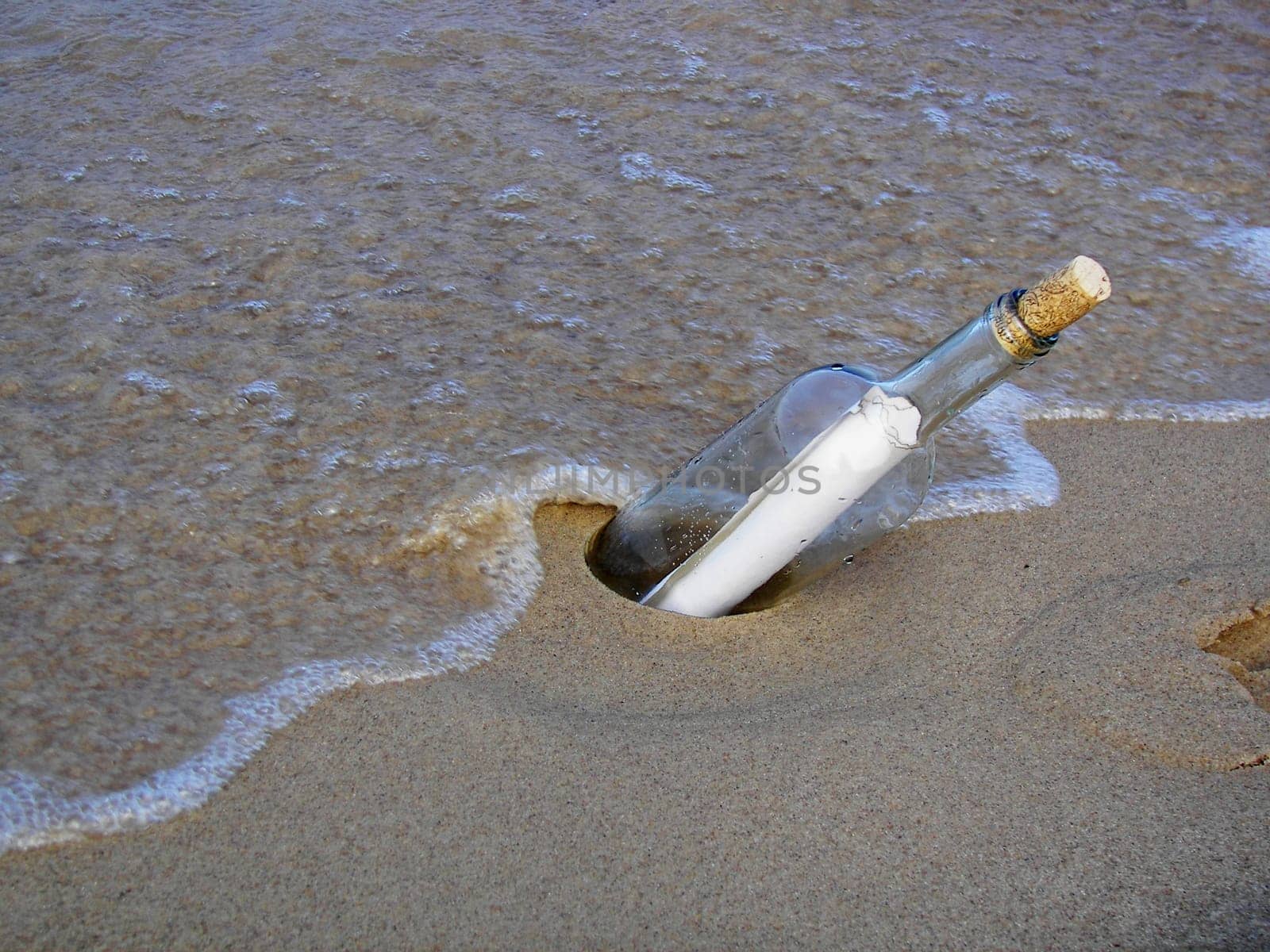 Message in a bottle on the shore.