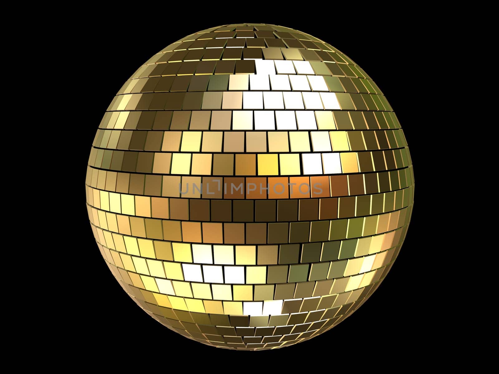 3d rendered illustration of a golden disco sphere