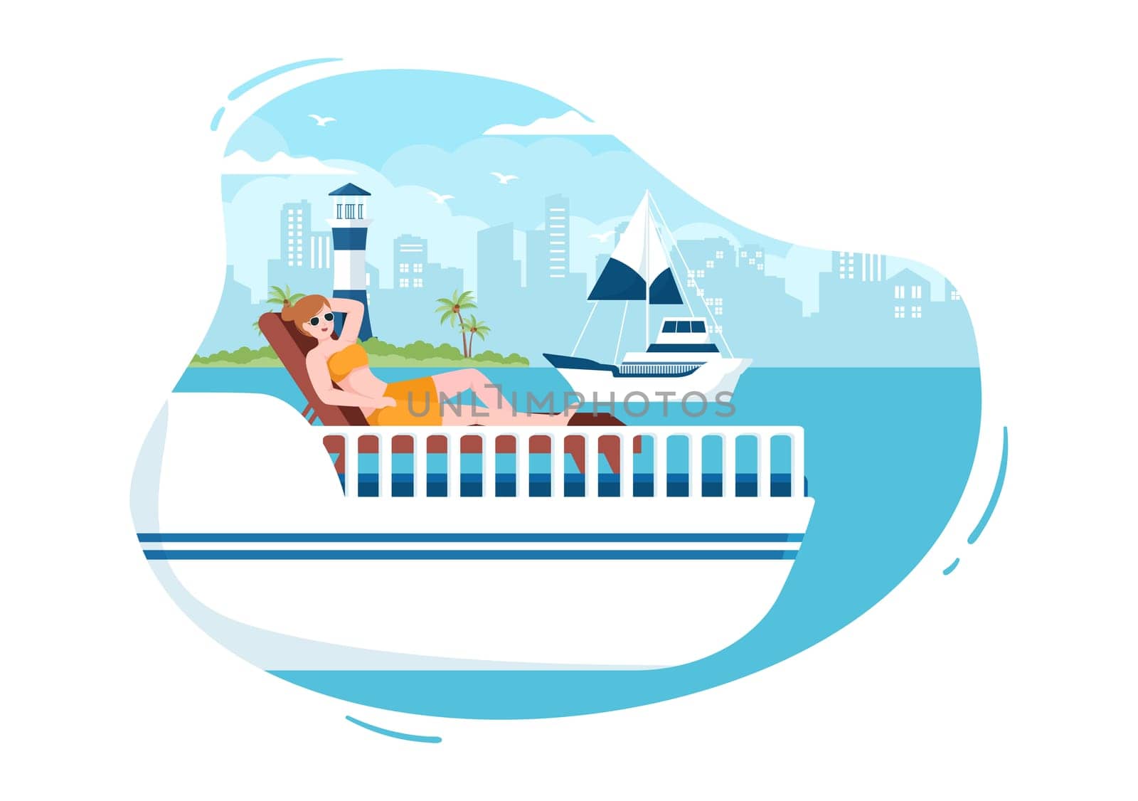 Yachts Template Hand Drawn Cartoon Flat Illustration with People Dancing, Sunbathing, Drinking Cocktails and Relaxing on Cruise Yacht at Ocean