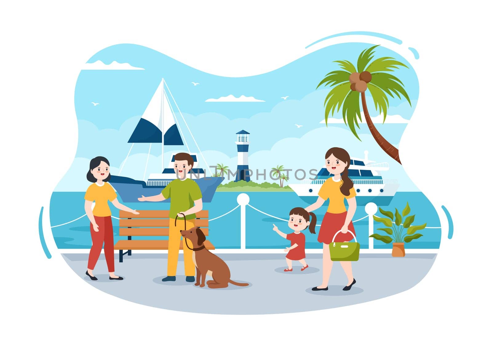Yachts Template Hand Drawn Cartoon Flat Illustration with People Dancing, Sunbathing, Drinking Cocktails and Relaxing on Cruise Yacht at Ocean