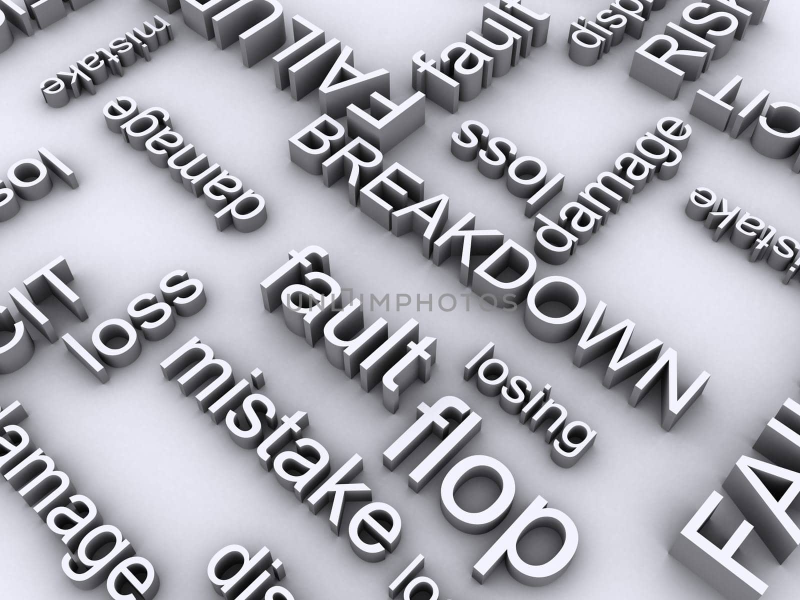 3d rendered illustration of a silver metal board with many words for a risk
