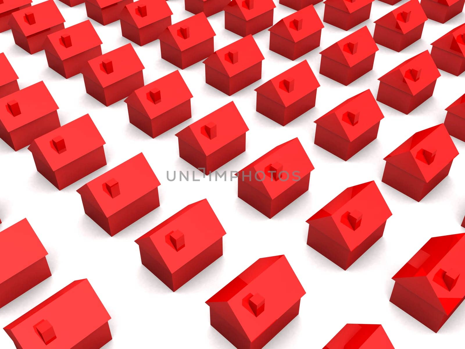 3d rendered illustration of simple red houses