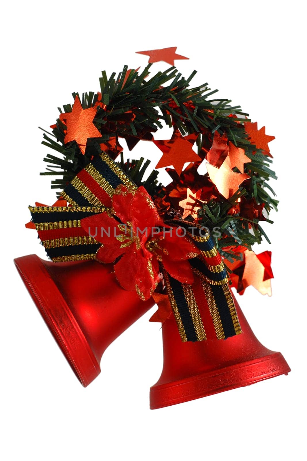 Christmas garland of tinsel with two red bells