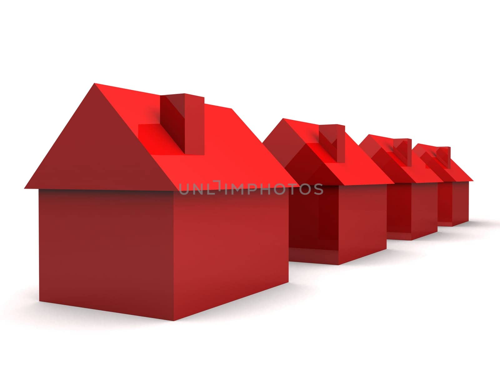 3d rendered illustration of simple red houses
