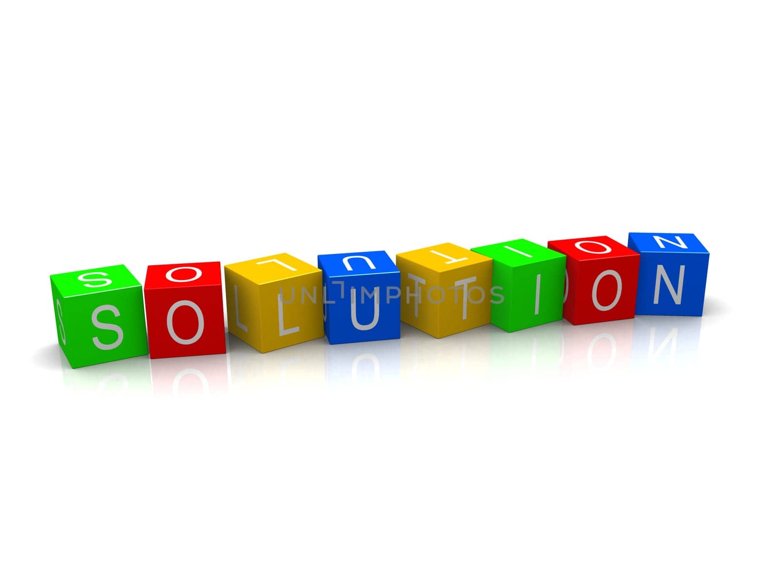 3d rendered illustration of colorful cubes with the word solution