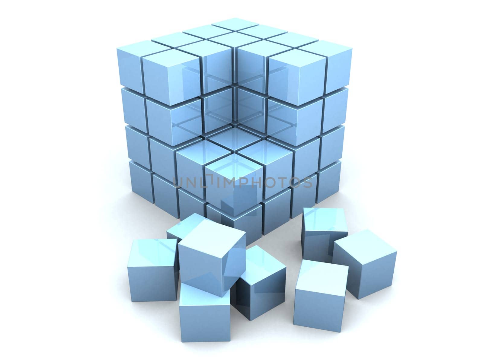 3d rendered illustration of many little blue cubes
