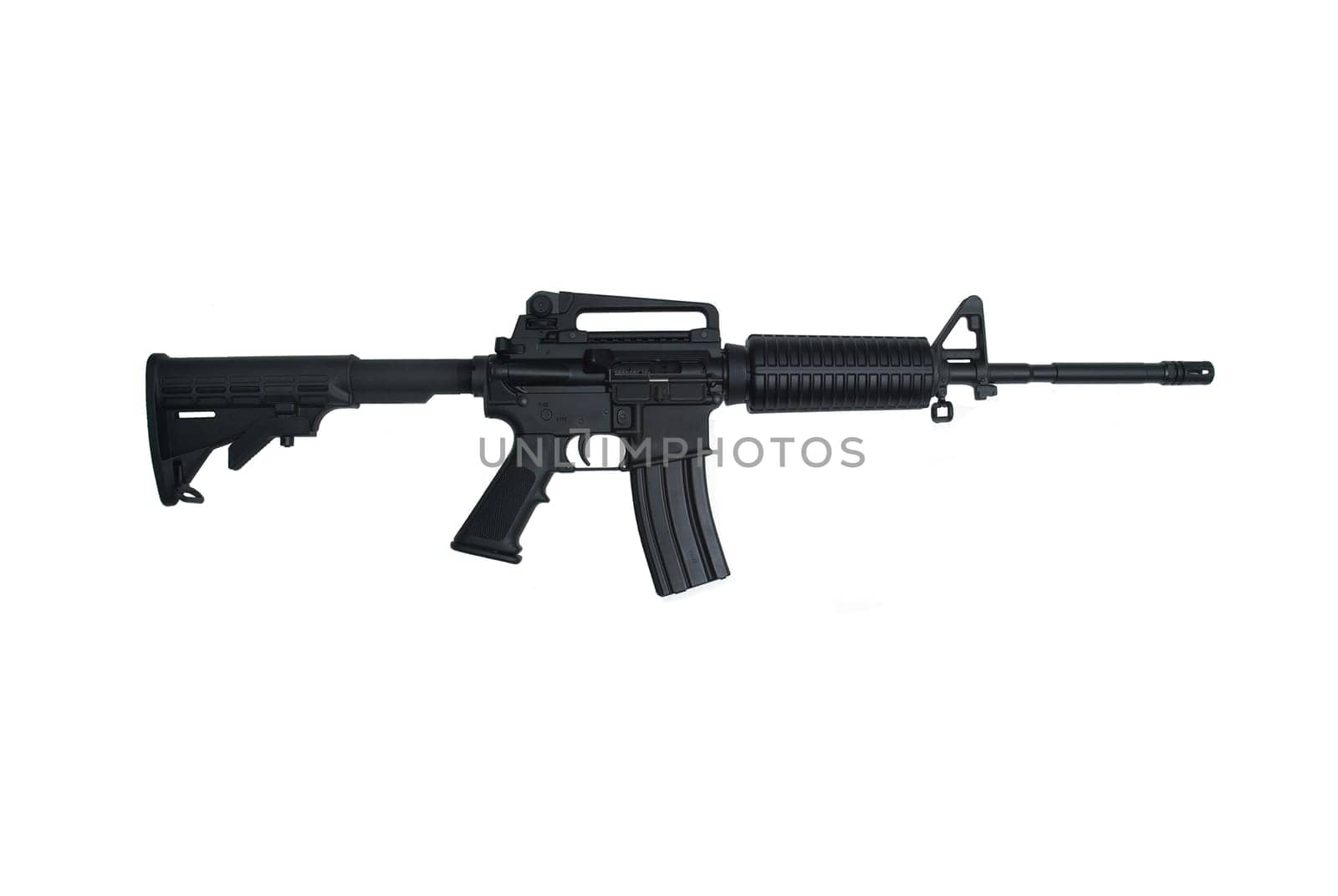 AR-15 Assault rifle with iron sights isolated on white
