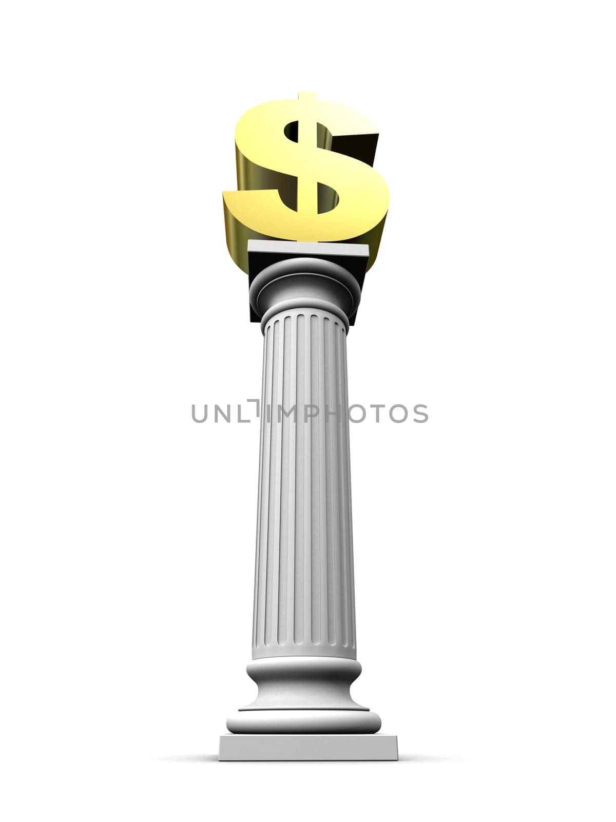 3d rendered illustration of a white column with a dollar sign