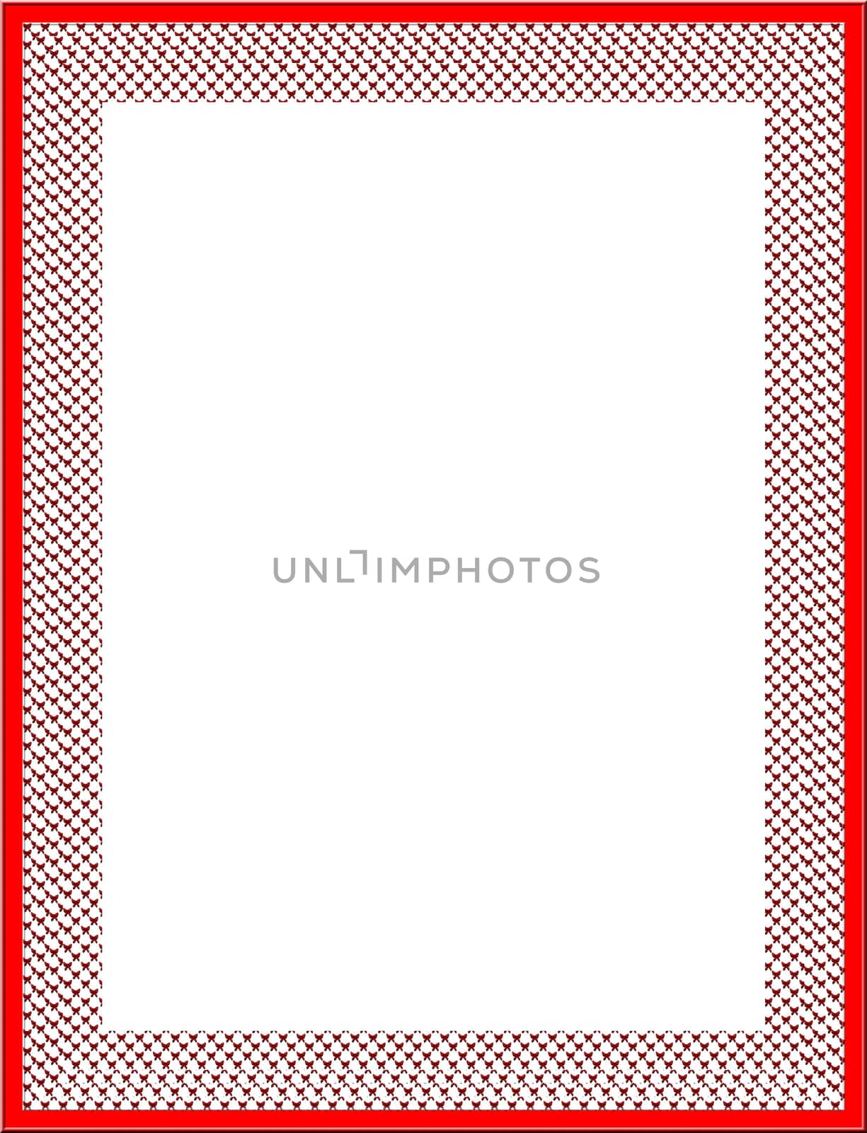 A white frame with a red border and a ribbon knot pattern border.