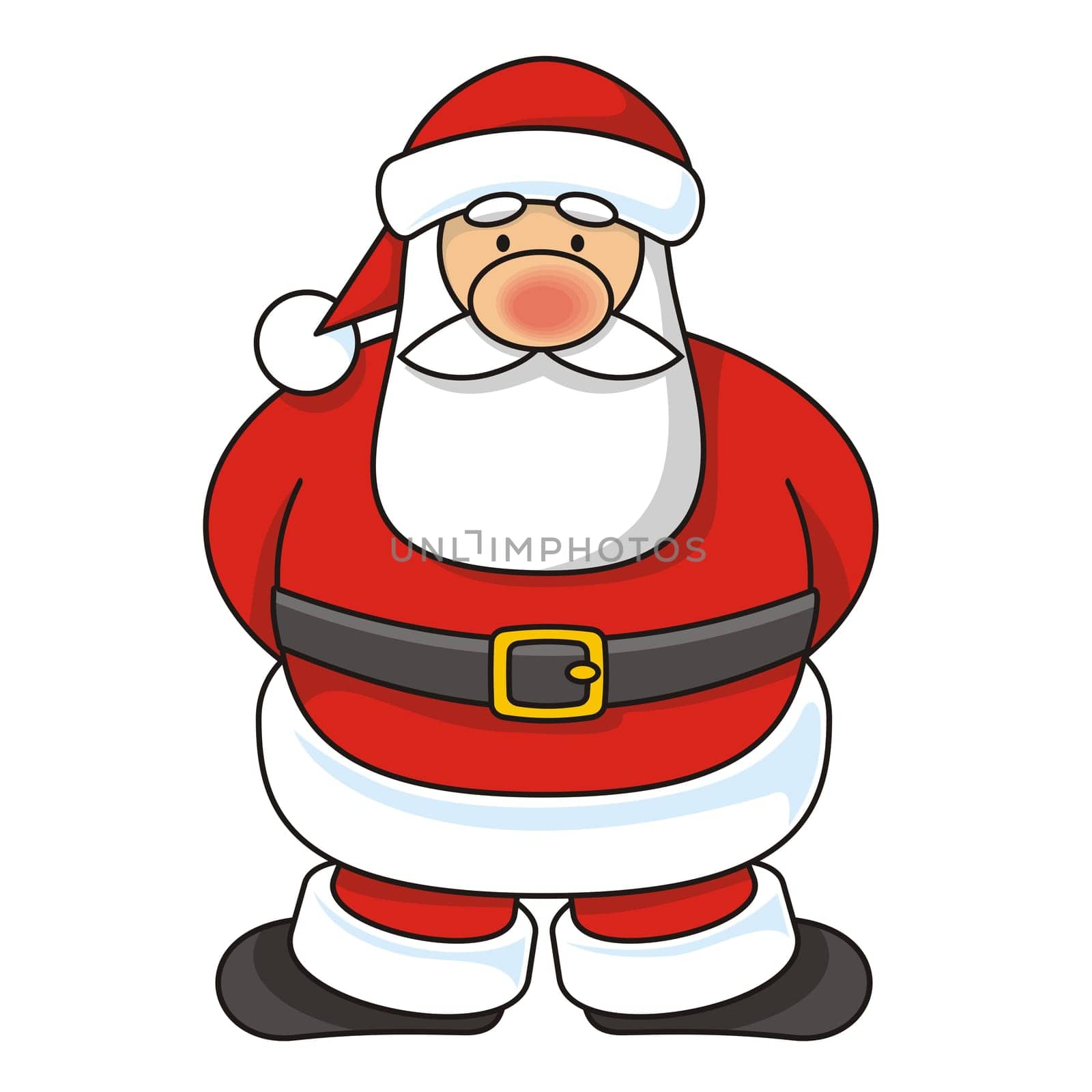Cartoon illustration of a Santa Claus standing  The vector version is a fully editable EPS 8 file, compressed in a zip file. No gradients or transparencies. Can be scaled to any size without loss of quality.