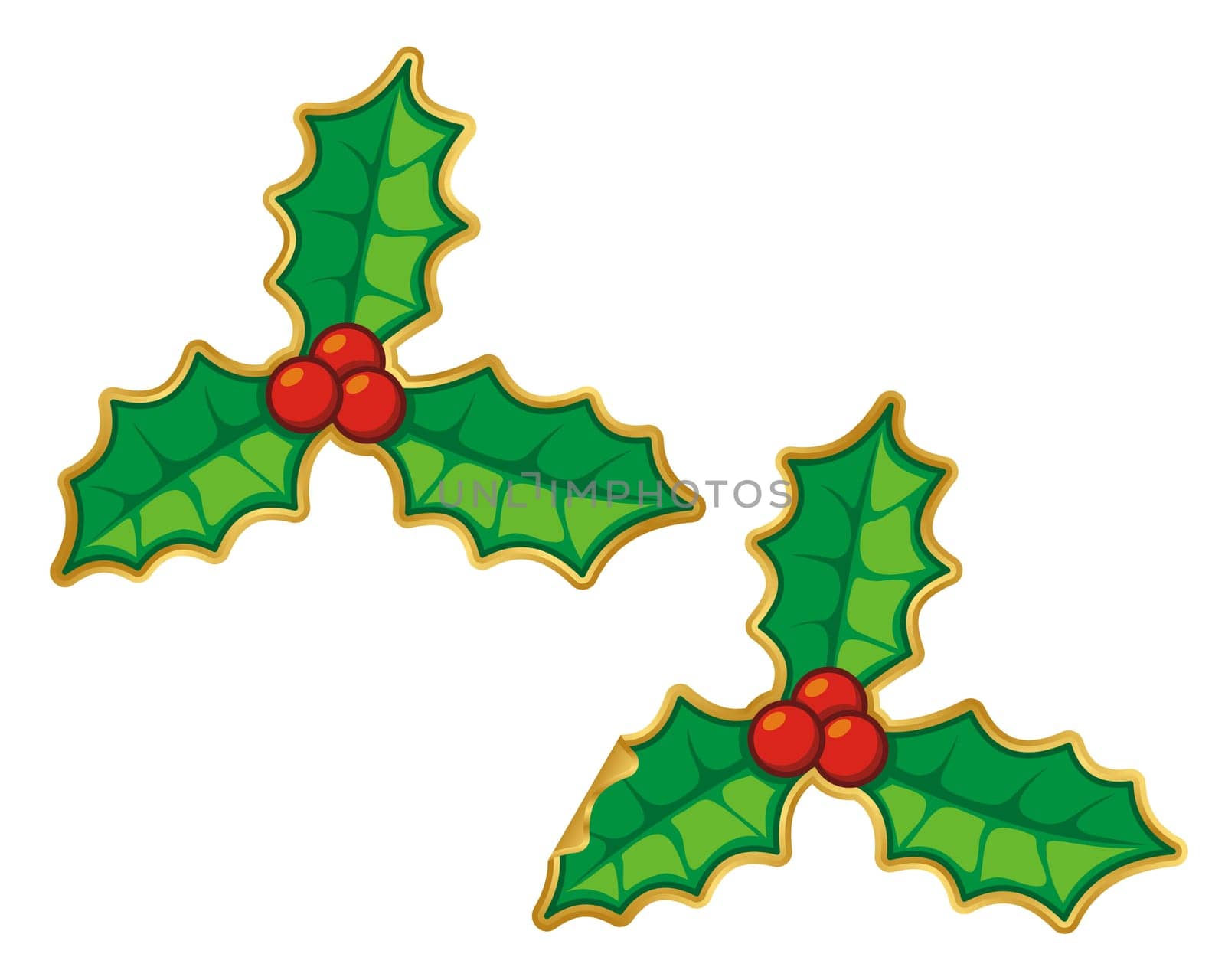 Christmas Holly Sticker normal and peeling version  The vector version is a fully editable EPS 8 file, compressed in a zip file. Linear gradients, no transparencies. Can be scaled to any size without loss of quality.