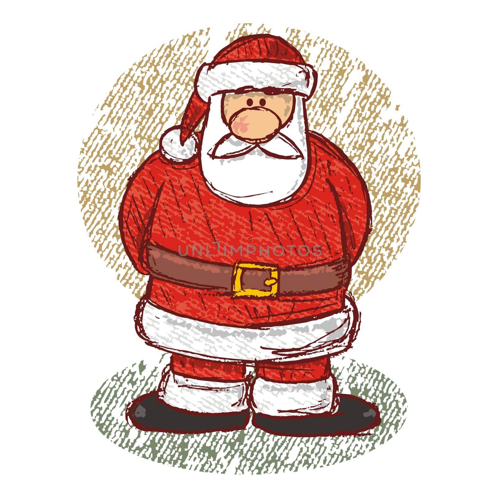 Grunge and cartoonish Santa sketch with pastels  The vector version is a fully editable EPS 8 file, compressed in a zip file. No gradients or transparencies. Can be scaled to any size without loss of quality.