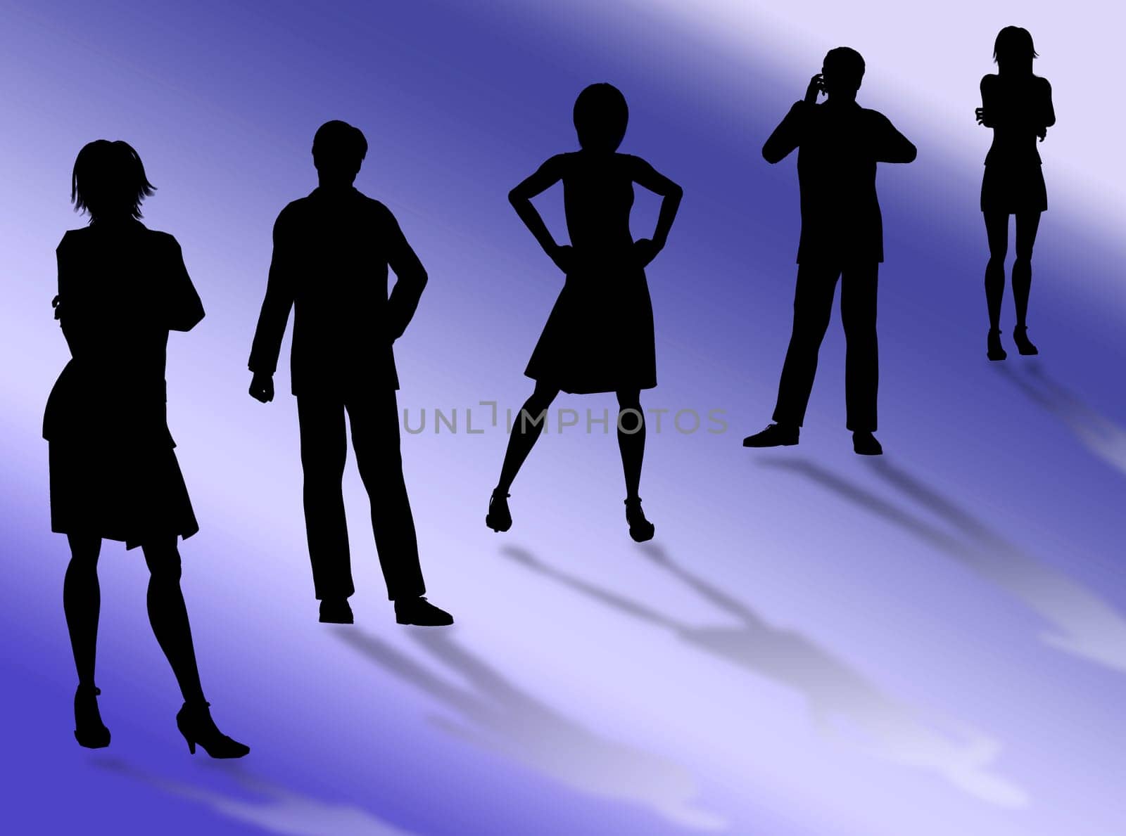 Business people silhouettes in different poses and attitudes