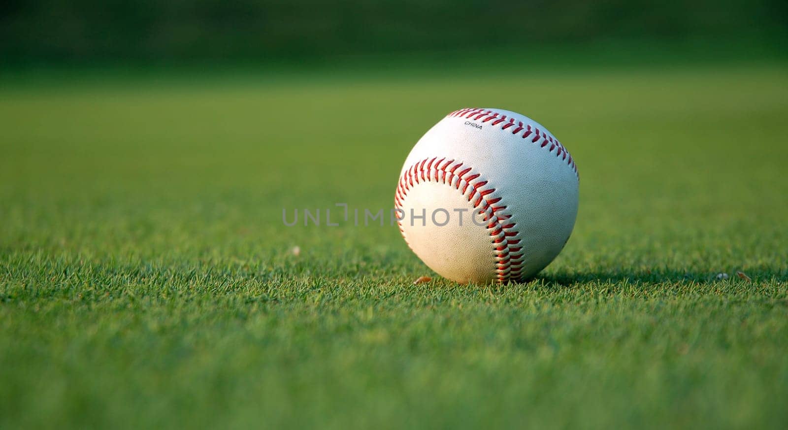 Close up of a baseball on the grass