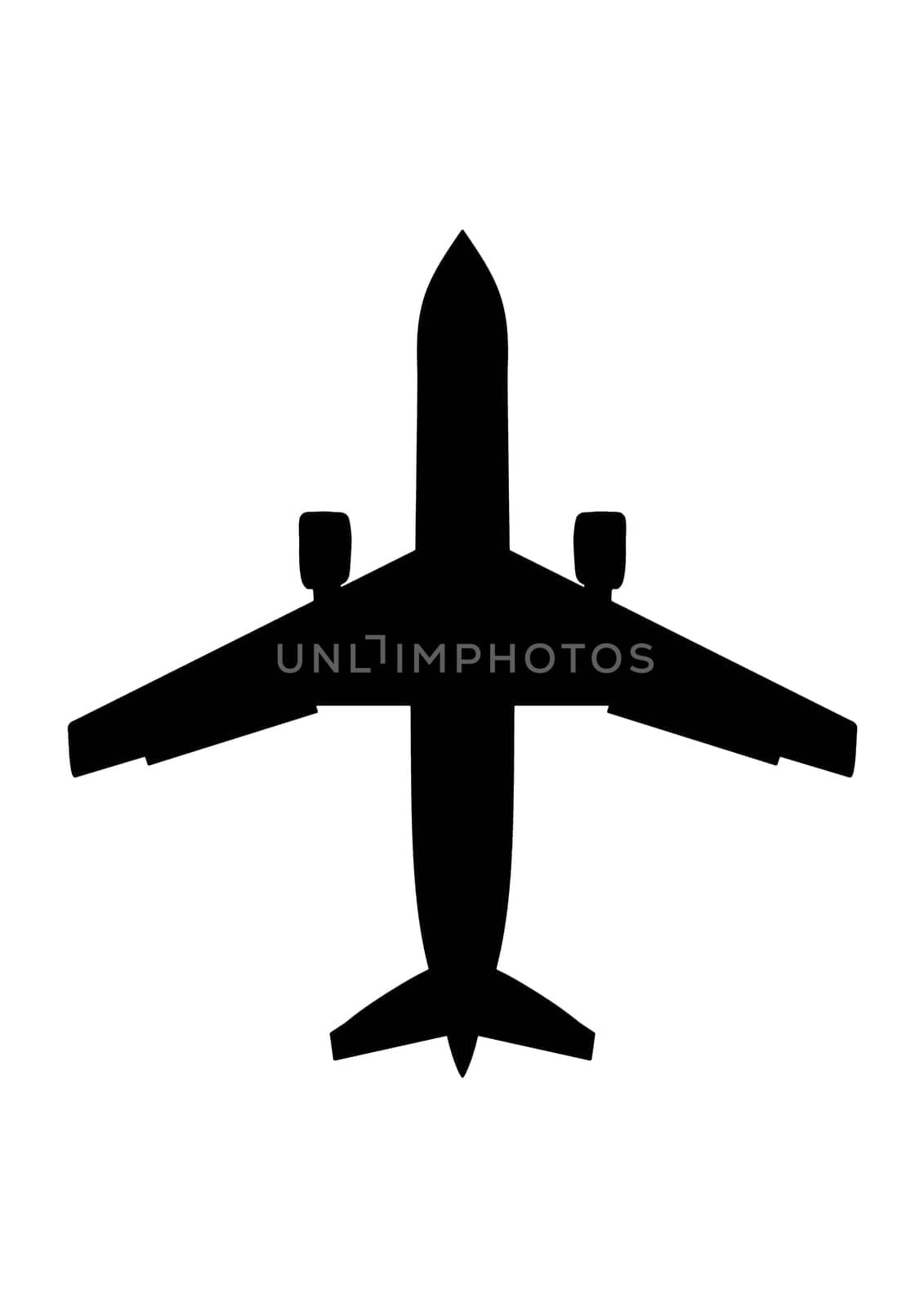 Monochrome illustration of a passenger airplane