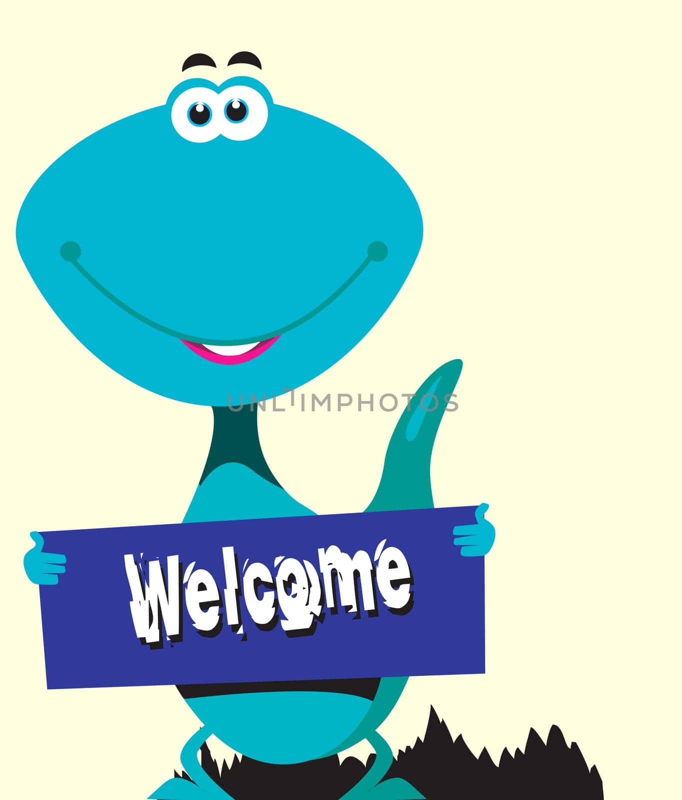 A dinosaur displaying a congratulation board