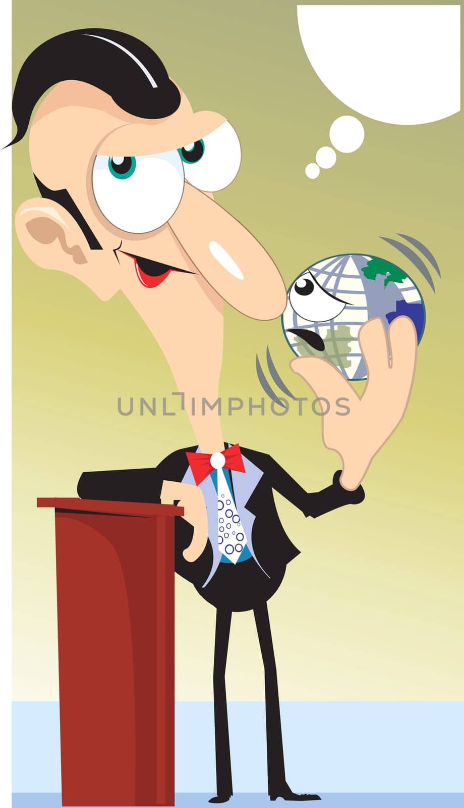 A magician taking a globe in his hand and dreaming