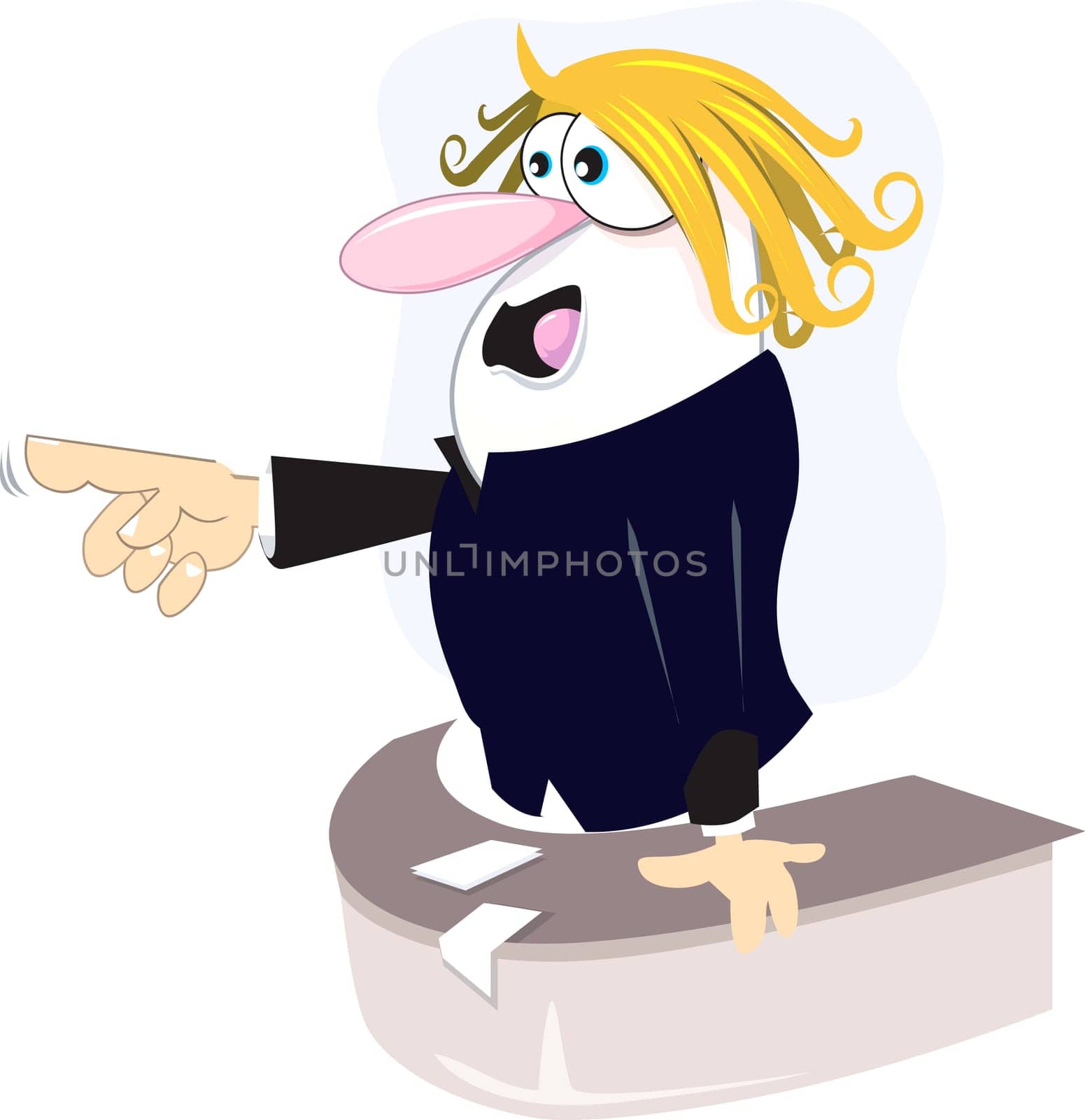 A man arguing by taking support of his desk