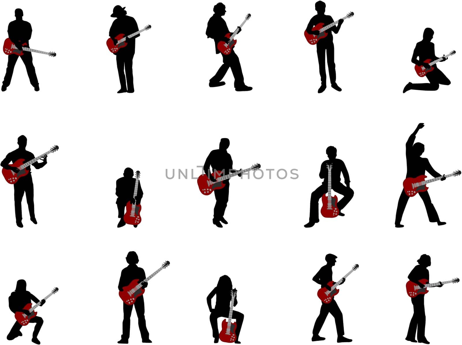 rock guitar players silhouettes