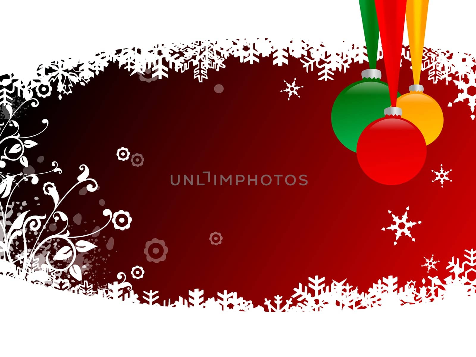 christmas balls with snow flake and floral on red/blue background