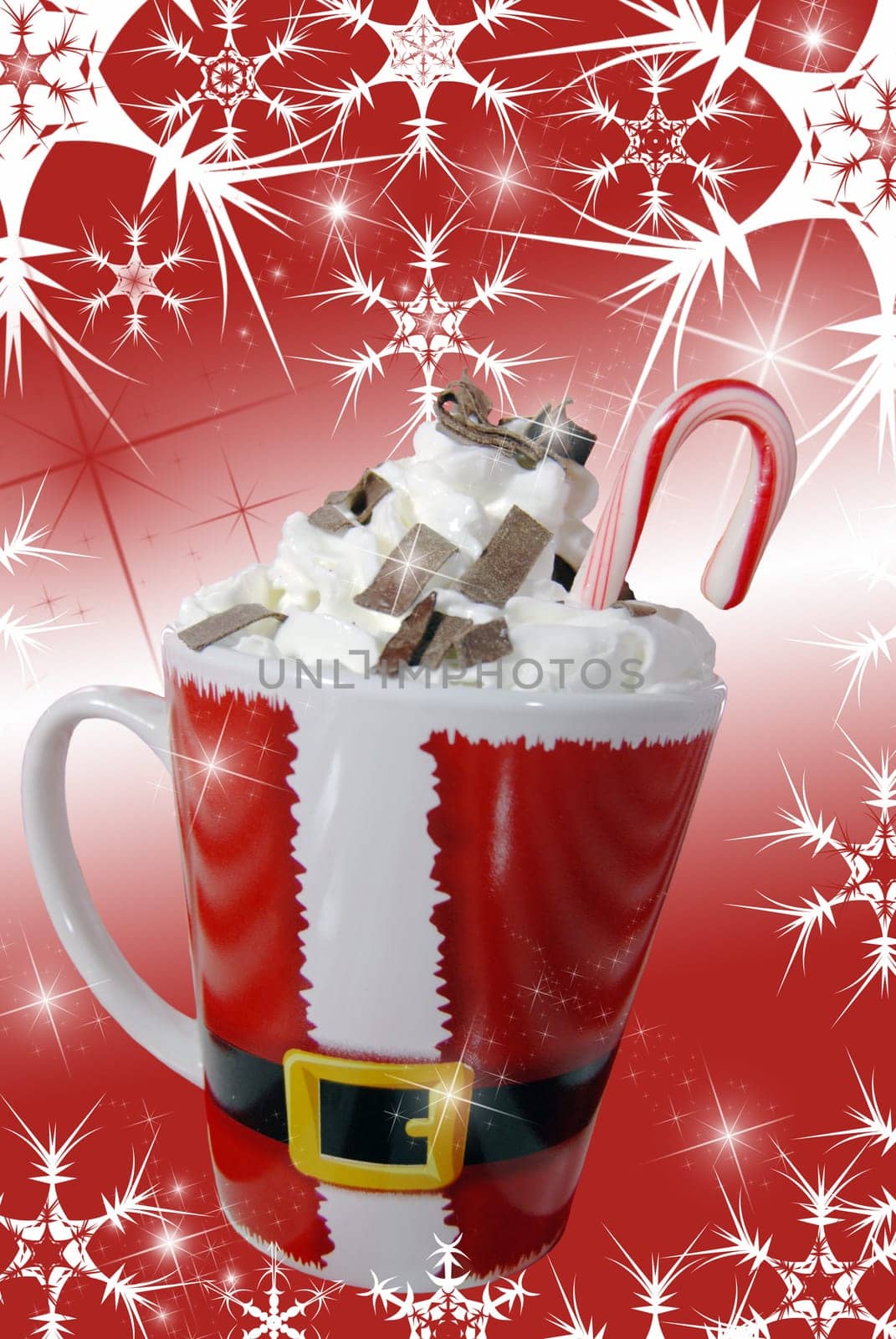 Christmas mug filled with a warm sweet drink.
