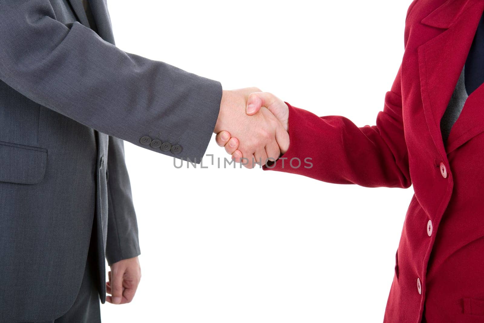 business couple shaking hands isolated over a white
