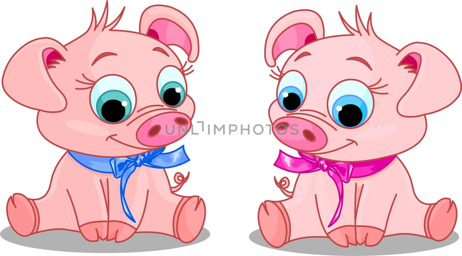Two baby piglets boy and girl. Vector illustration