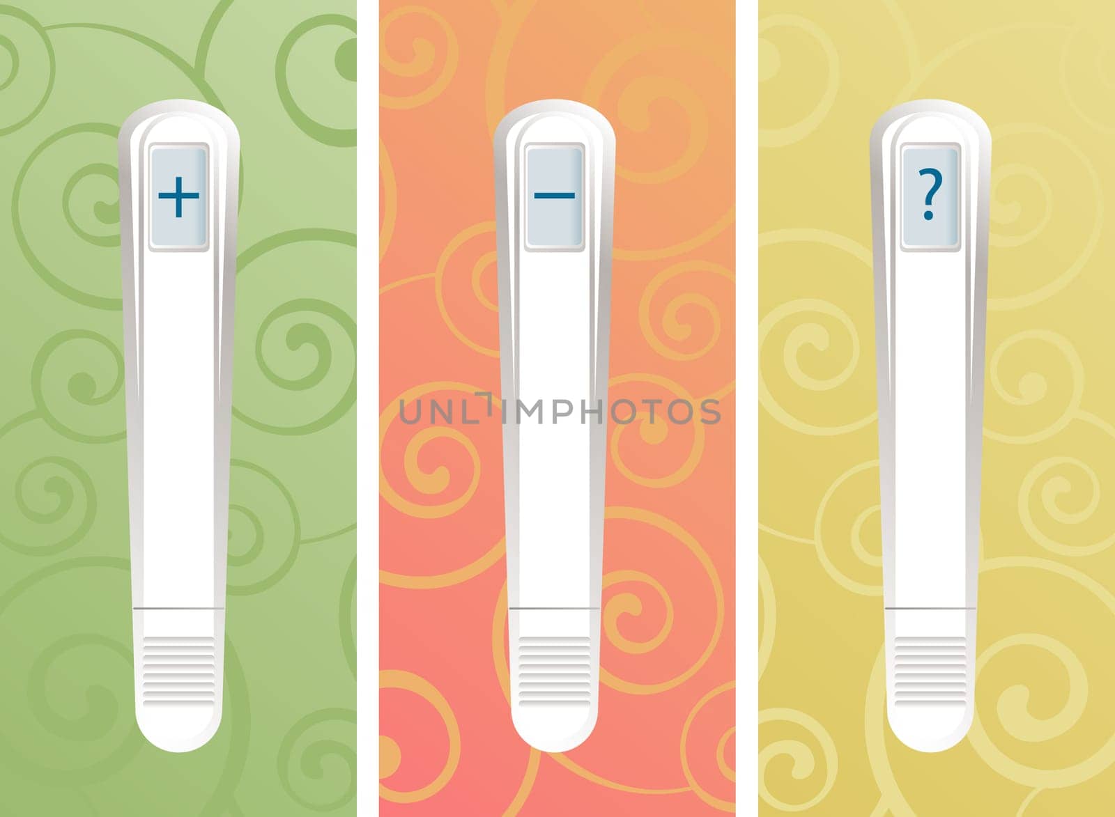 Three different pregnancy test results: positive, negative and maybe...