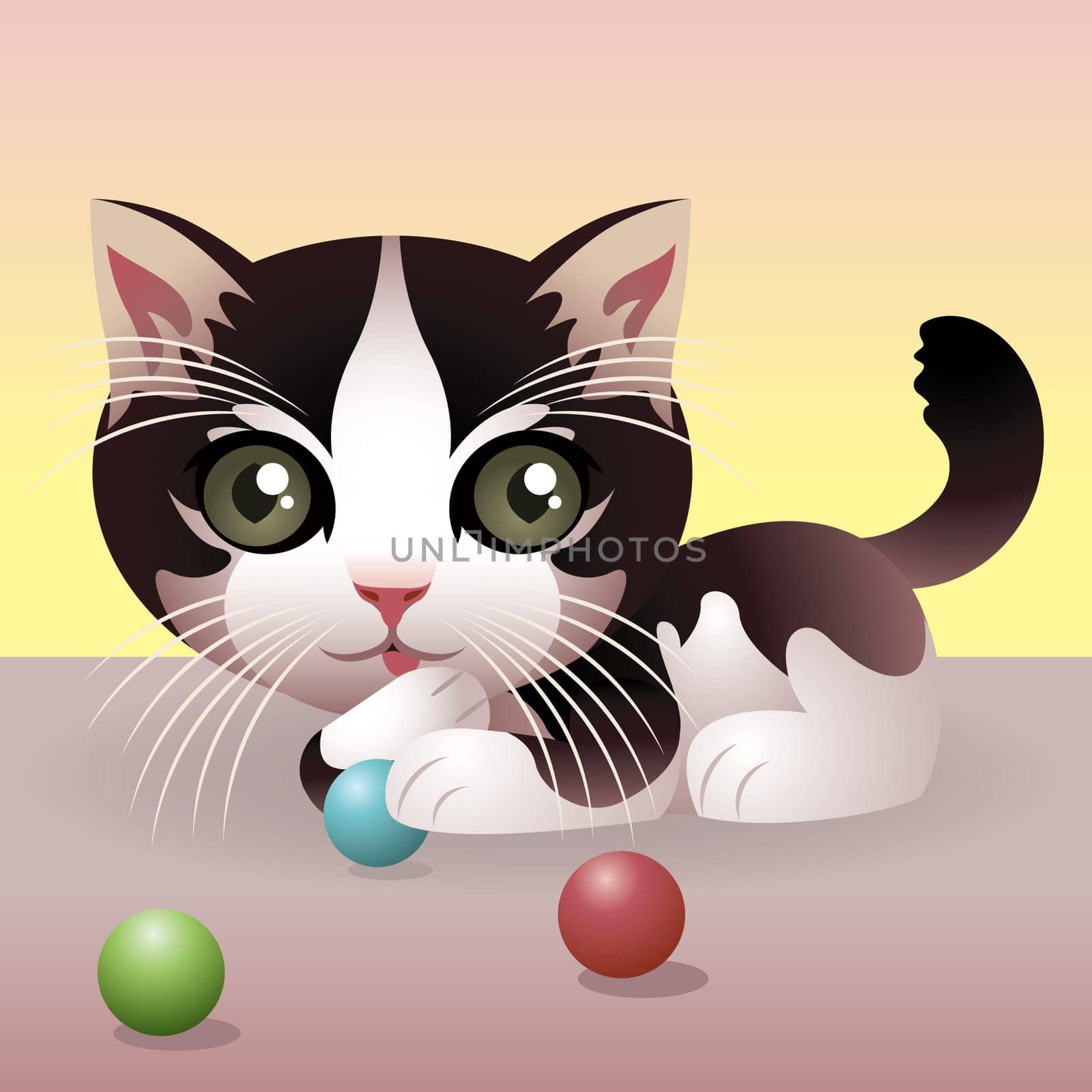 Vector illustration of a baby cat. If you like this illustration, check out our baby animal collection.    You can use any vector compatible software to open/modify/use the file. The different graphics are on separate layers so they can be easily edited i