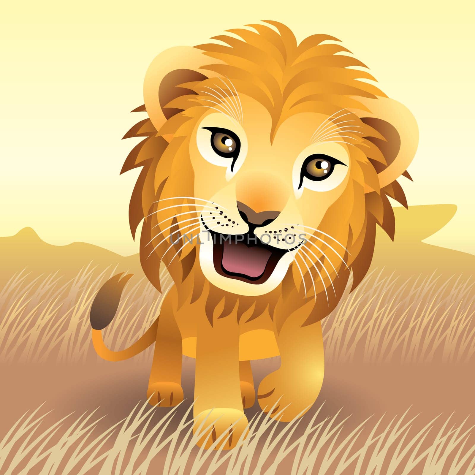 Vector illustration of a baby lion. If you like this illustration, check out our baby animal collection.    You can use any vector compatible software to open/modify/use the file. The different graphics are on separate layers so they can be easily edited