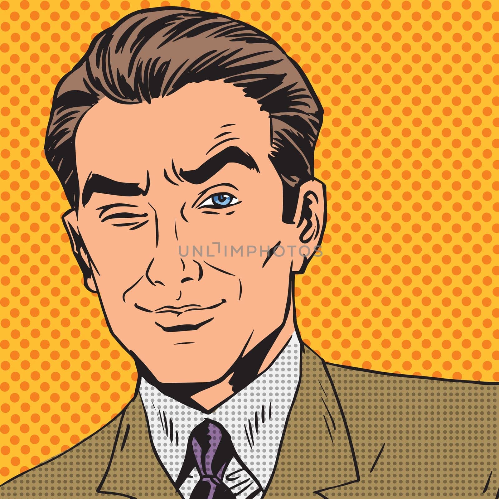 A careful look of a gentleman pop art comics retro style Halftone. Imitation of old illustrations