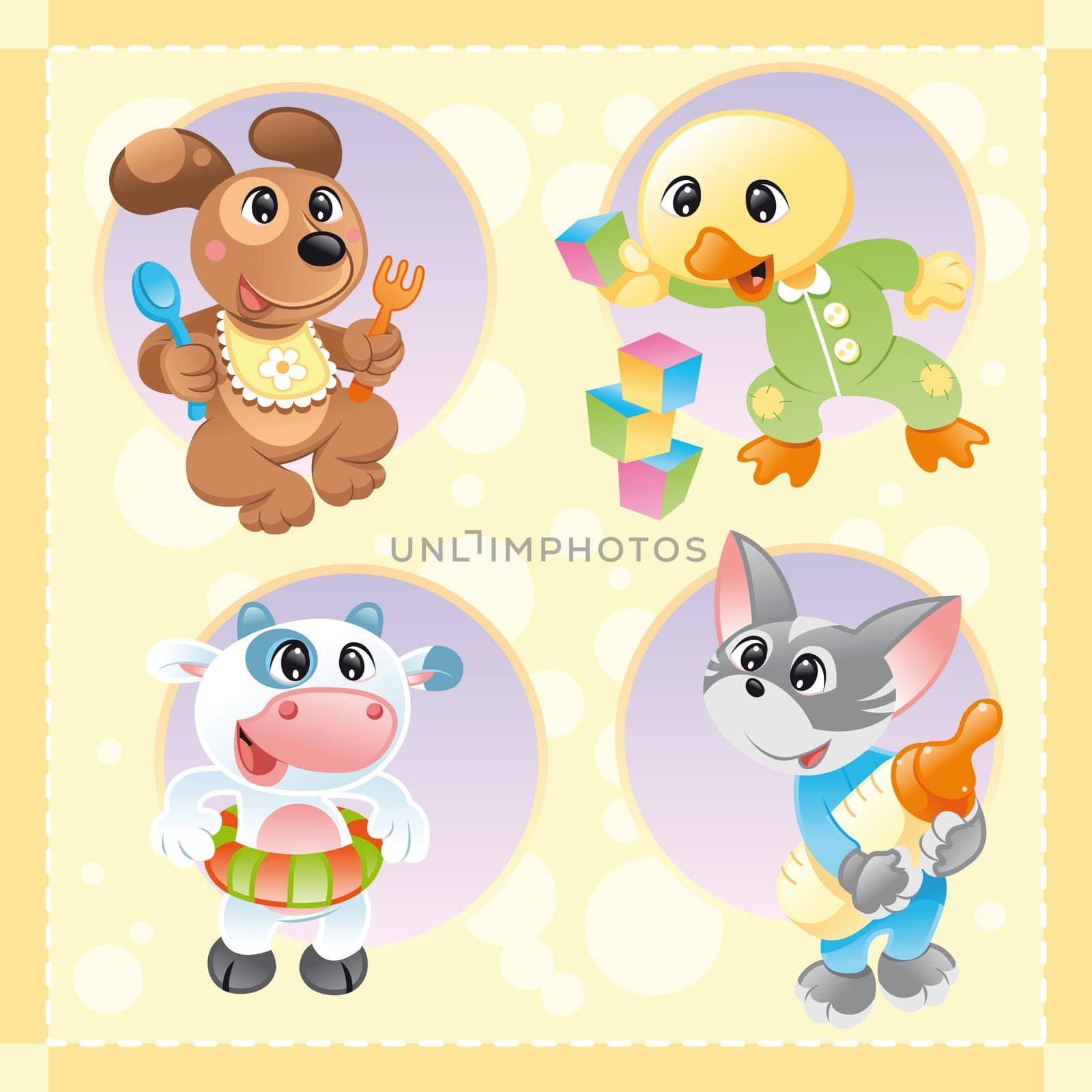 Little pets with background, cartoon and vector characters