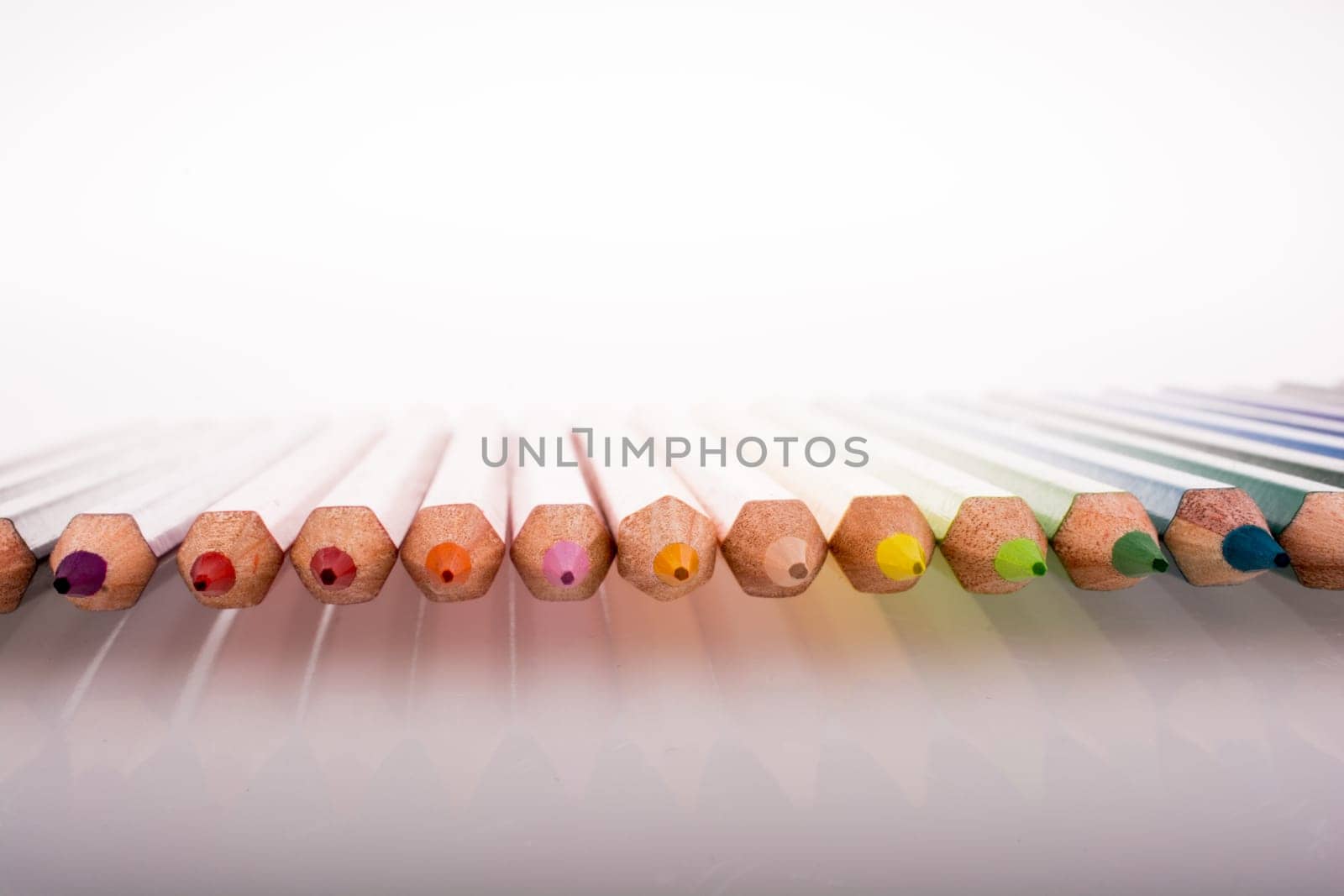 Color pencils of various color on a white background
