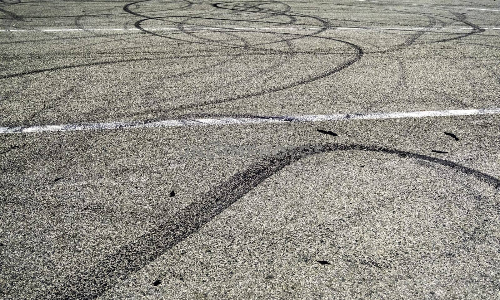 Detail of tire rubber marks, speed