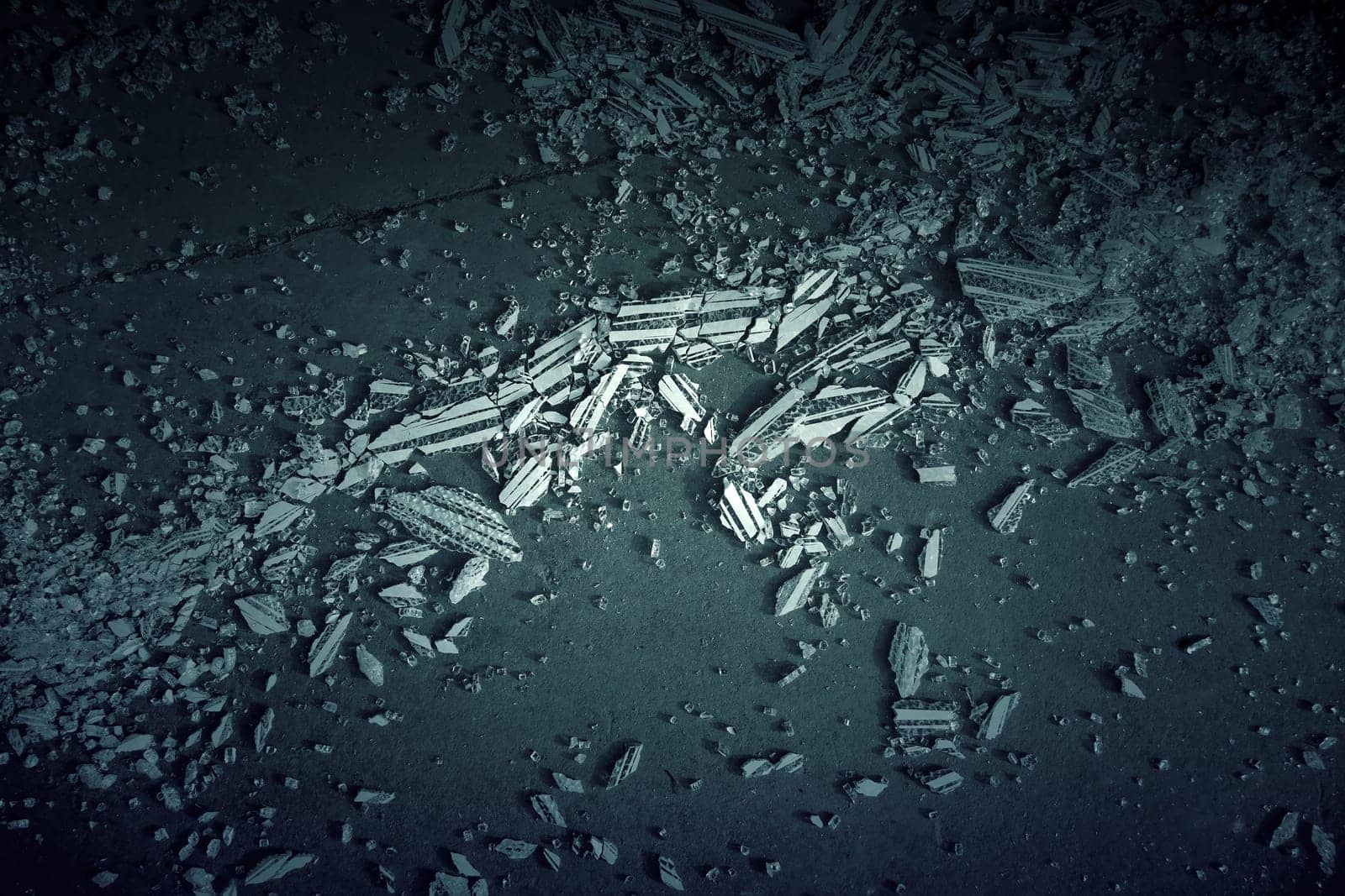 Detail of broken glass in the garbage, danger due to cuts