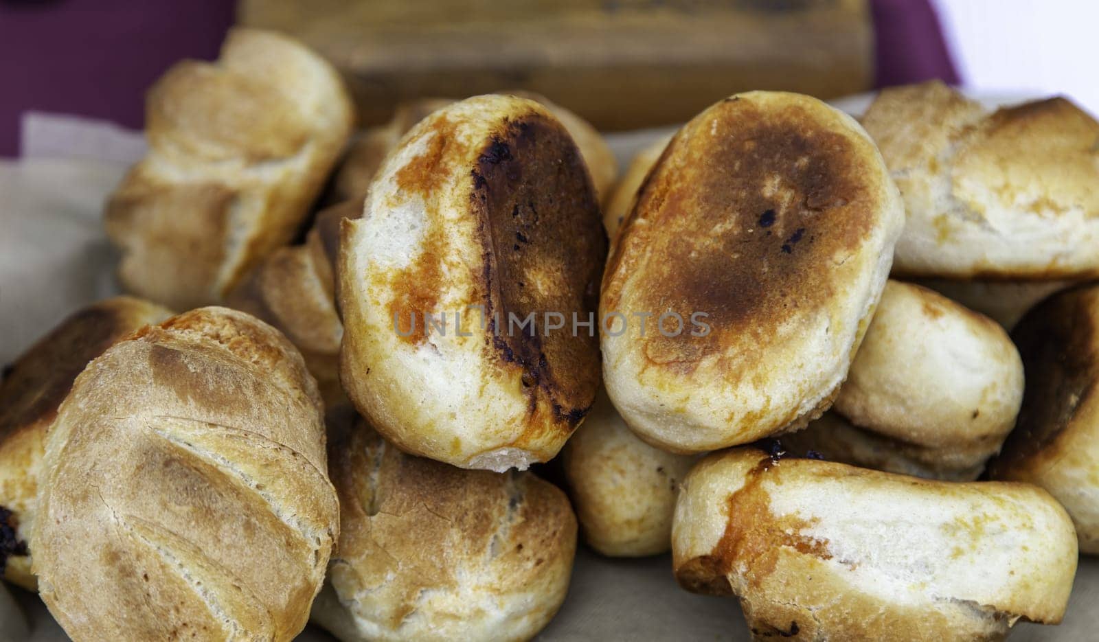 Detail of bread stuffed with hot chorizo, typical Spanish food